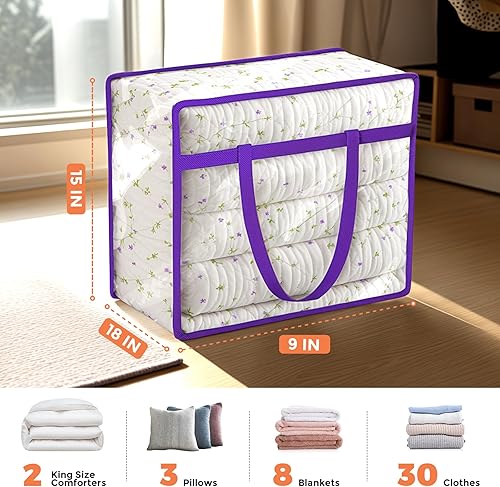 Miniatura 2 de Budding Joy Paquete de 6 bolsas de almacenamiento transparentes con cremallera para ropa, organizadores de armario y bolsa de vinilo de