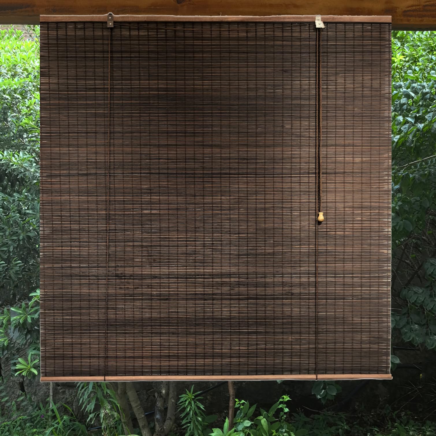 Retro Bambus Rollo Fenster Jalousie Bambusrollo 90% UV-Block Sonnenschutz Raffrollo Vorhang Sichtschutz Lichtfilter-Rollo für Terrasse Balkon,Anpassbar,Breite x Höhe (100cm x 220cm,Brown)