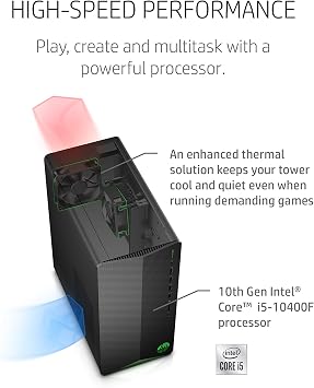 HP Pavilion Gaming Desktop, NVIDIA GeForce GTX 1650, Intel Core i5-10400F, 8 GB DDR4 RAM, 256 GB PCIe NVMe SSD, Windows 11, USB Mouse and Keyboard, Compact Tower Design (TG01-1020, 2020)