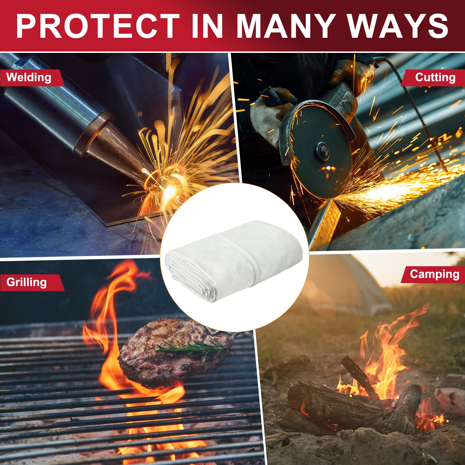 QUARKZMAN Manta De Soldadura Ignífuga 195x200 Cm, Tela De Fibra De Vidrio Resistente Al Calor, Manta Protectora contra Calor Y Fuego, Suministros De Protección, 0.6 Mm De Grosor, Blanca