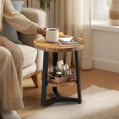 Miniatura 1 de PPAMAPIC Mesa auxiliar redonda, mesa auxiliar de 2 niveles con estante de almacenamiento, mesa decorativa para sala de estar, dormitorio, espacio