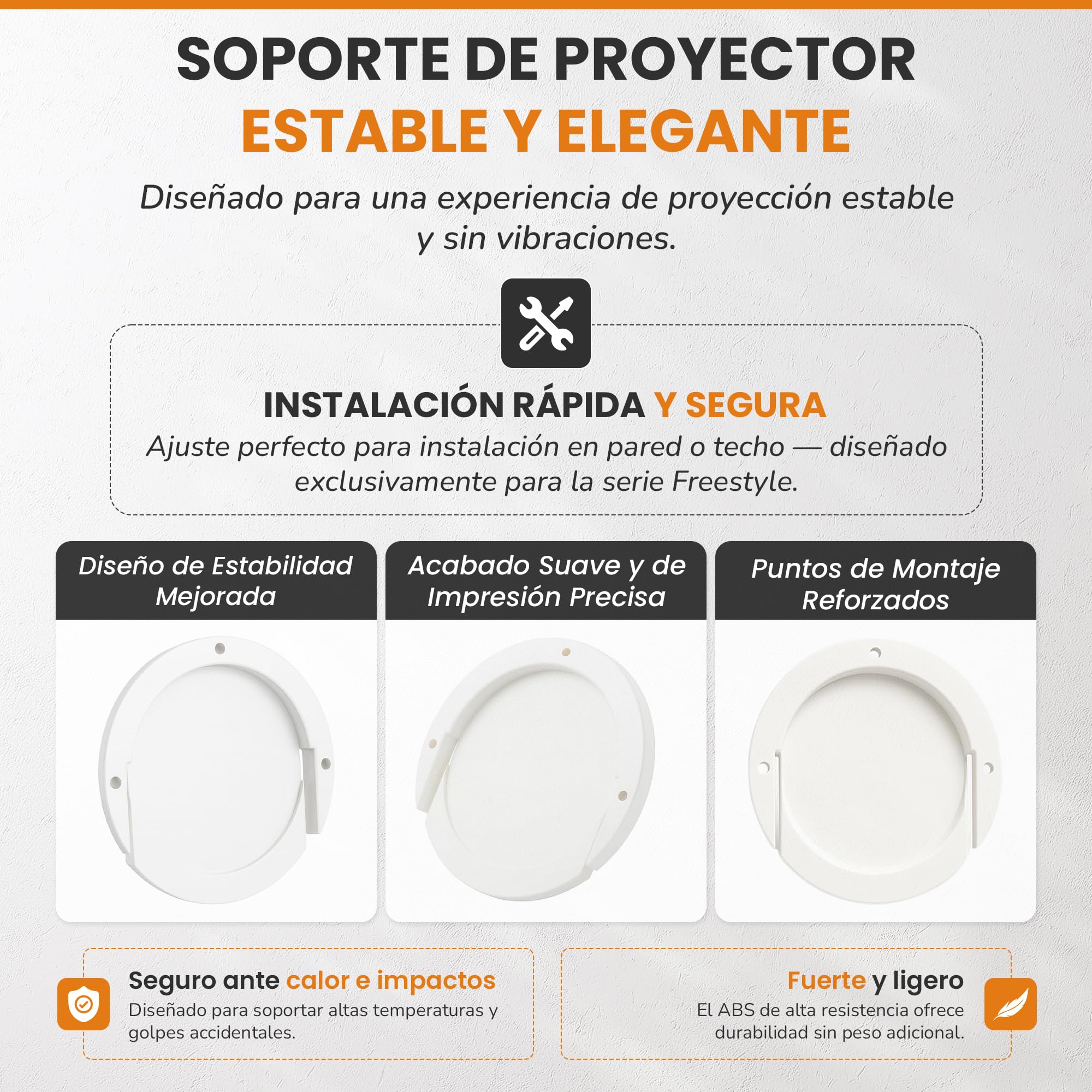 RusticHome Supporto per proiettore Samsun Freestyle 1 e 2/ Supporto da parete e soffitto per proiettore/mensola per Samsun Freestyle 1 e 2 parete o soffitto 1 unità Freestyle rotonda