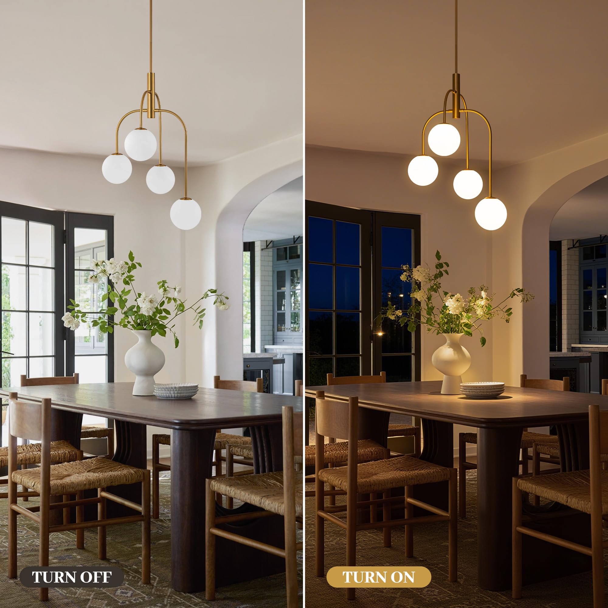LamQee 4 Lights Mid Century Modern Chandelier, Milk Glass Globe Chandelier Light — product photo