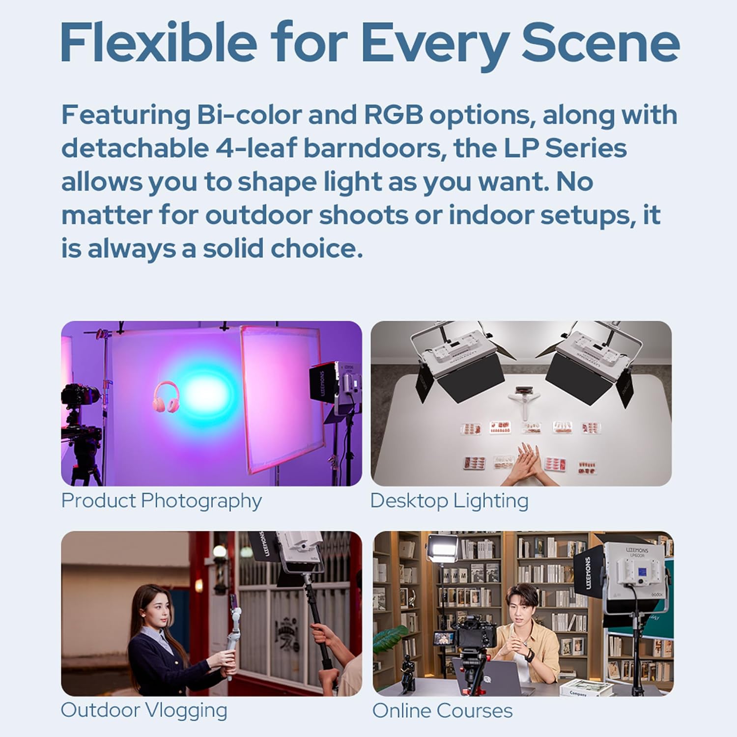 GODOX Litemons LP600R 60W RGB LED Video Light Panel,2-Pack with Light Stand,1800K-10000K,9270lux@0.5m,APP Controlfor Studio Photography Video Recording Live Streaming (LP600R 2 Pack kit)