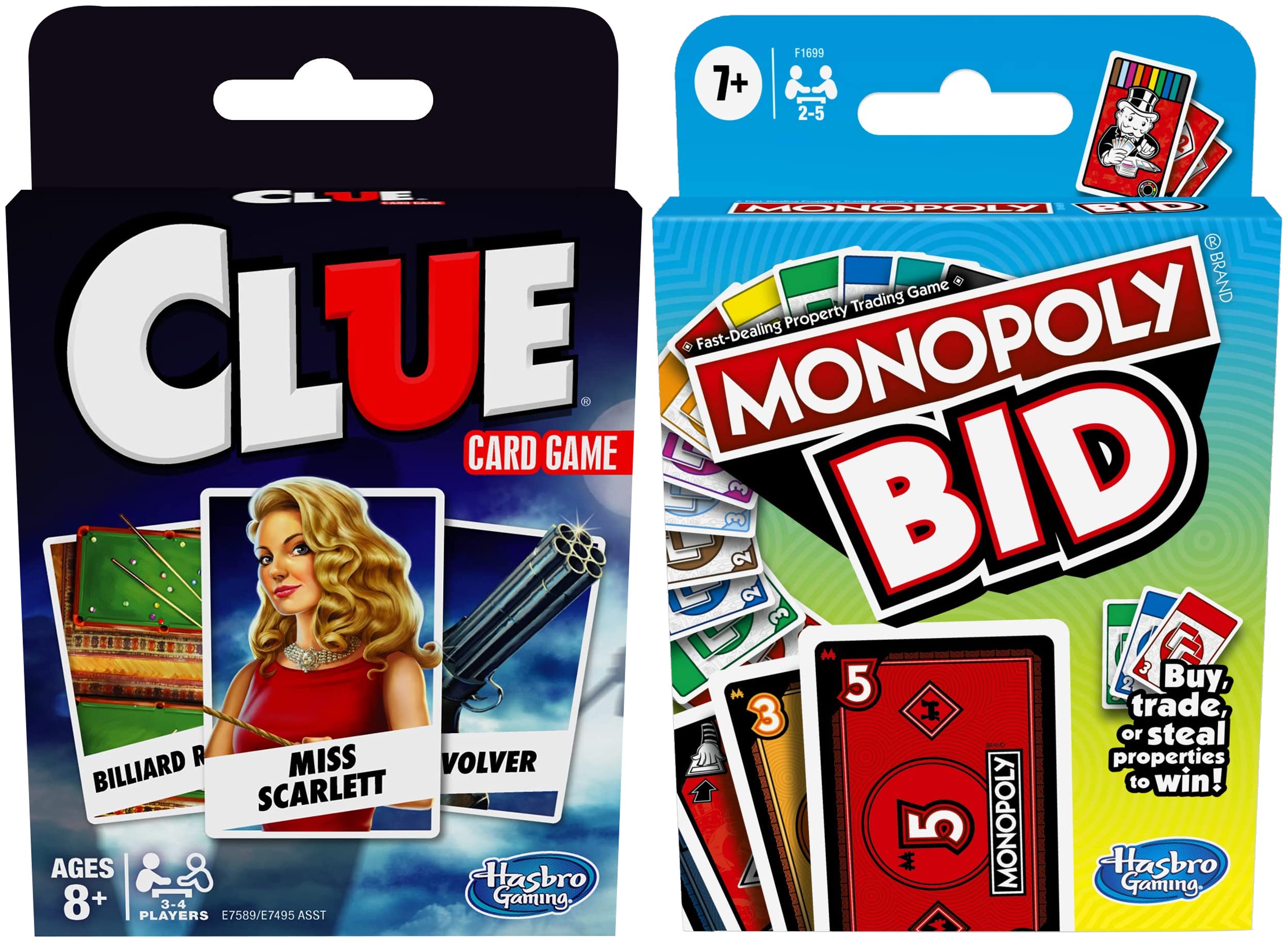 Hasbro Gaming - Clue Classic Card Game&Monopoly Bid Game, Quick-Playing Card Game for 4 Players, Game for Families and Kids Ages 7 and Up