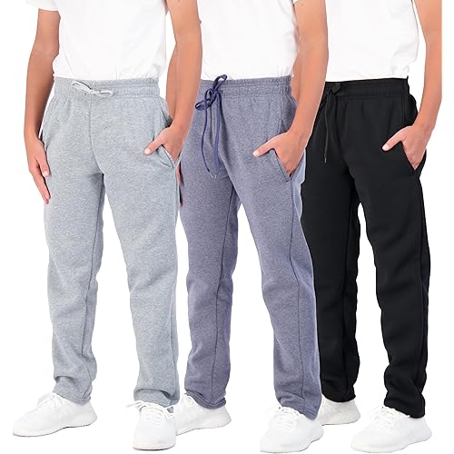 Real Essentials 3 Pack: Boys' Tech Fleece Open Bottom Sweatpants with Pockets