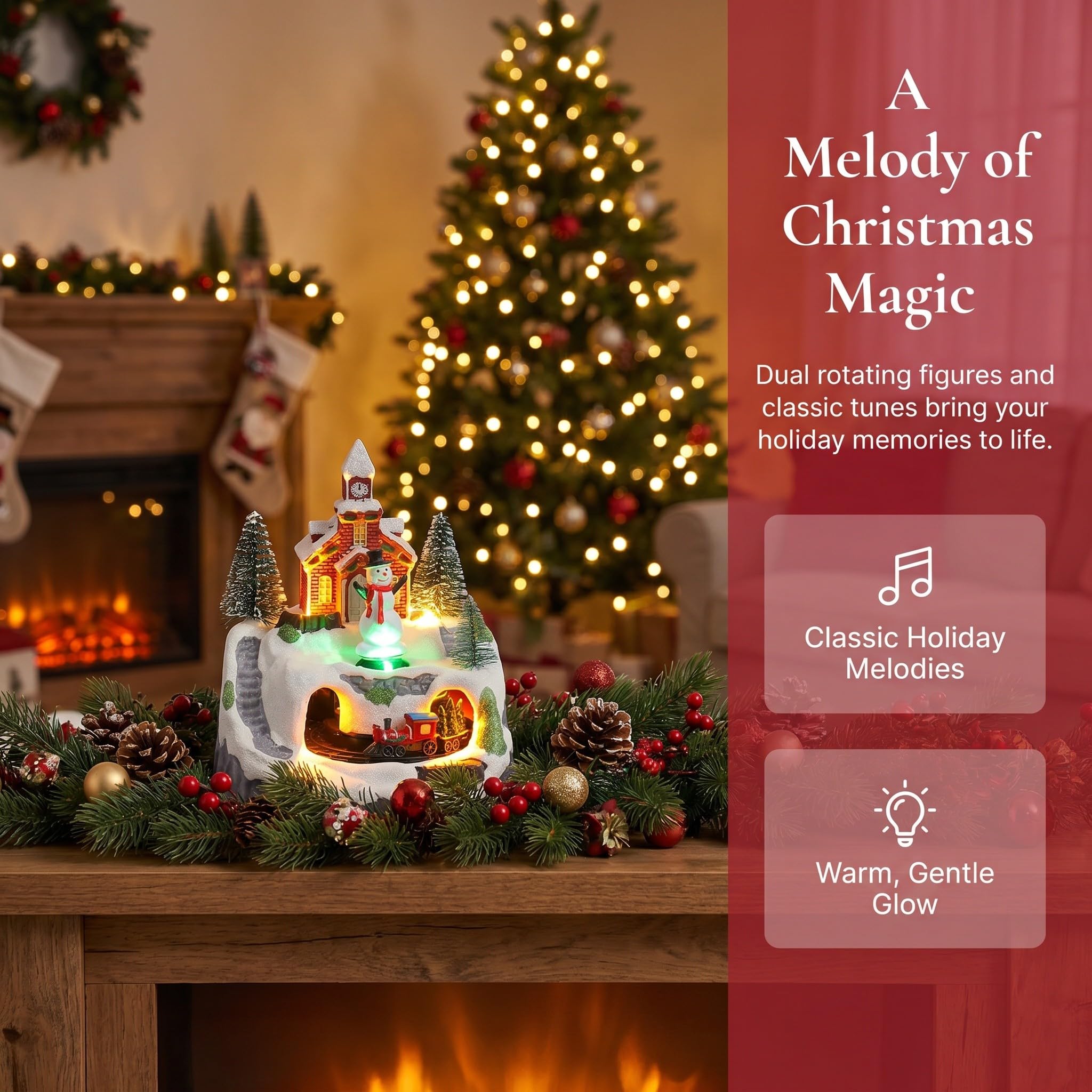 Operitacx Casa de Pueblo navideño con Tren en Movimiento, Figura de muñeco de Nieve iluminada con villancicos, construcción Coleccionable de Invierno para decoración del hogar, Centro de Mesa.