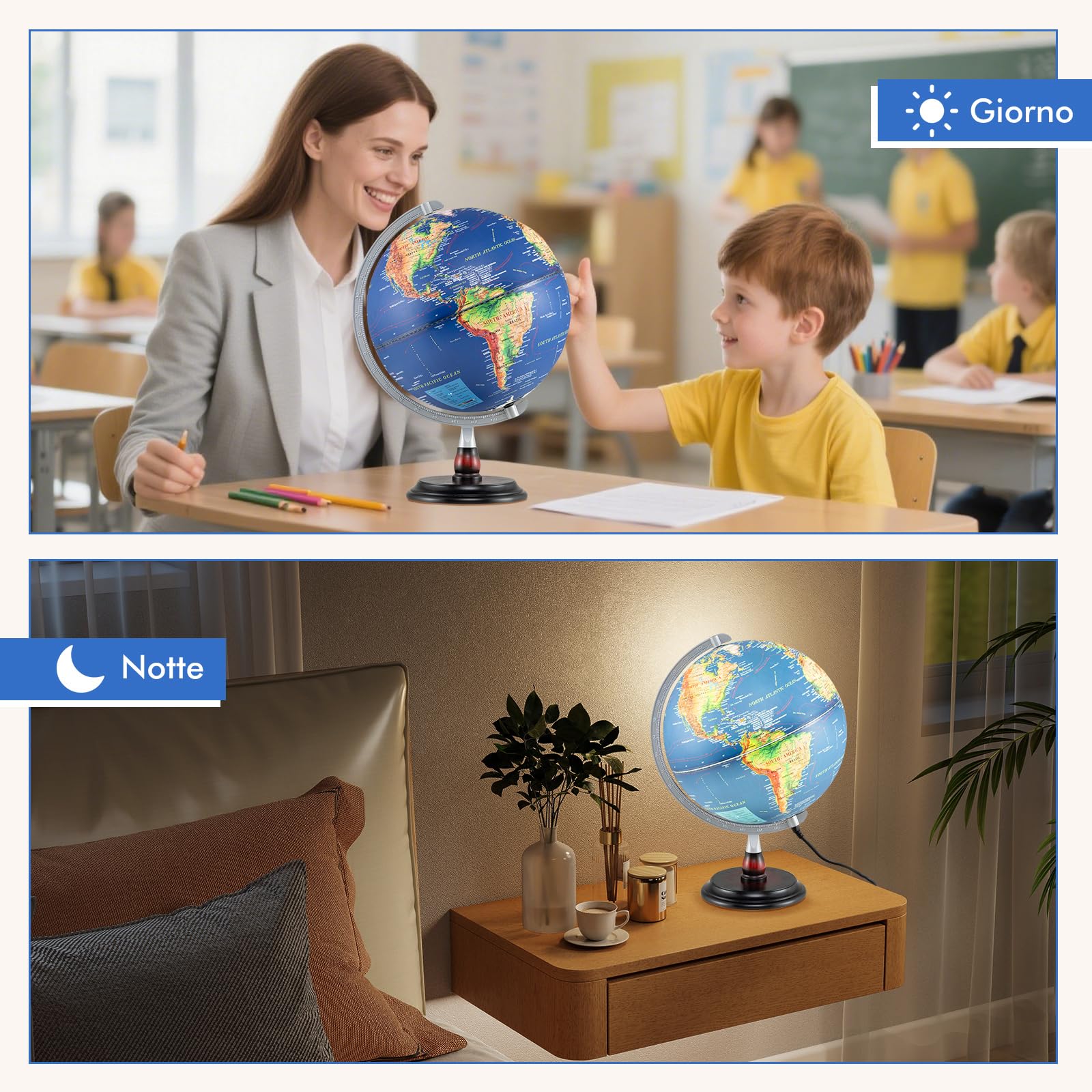 COSTWAY Mappamondo 30 cm con Luce, in l’Inglese
