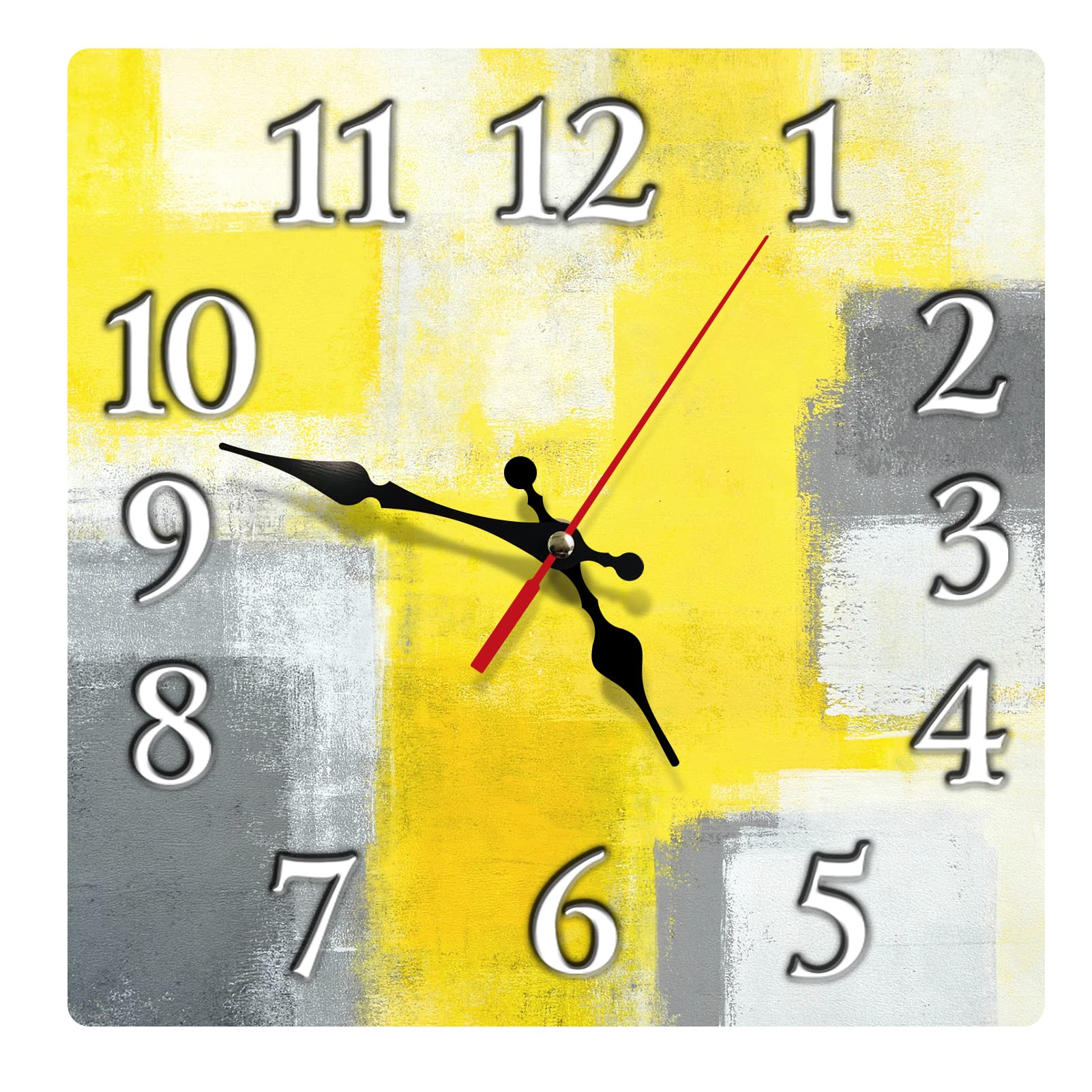Britimes Square Wall Clock Silent Non-Ticking Battery Operated Clock 12 Inch, Yellow and Grey Contemporary Home Decor for Living Room, Kitchen, Bedroom, and Office