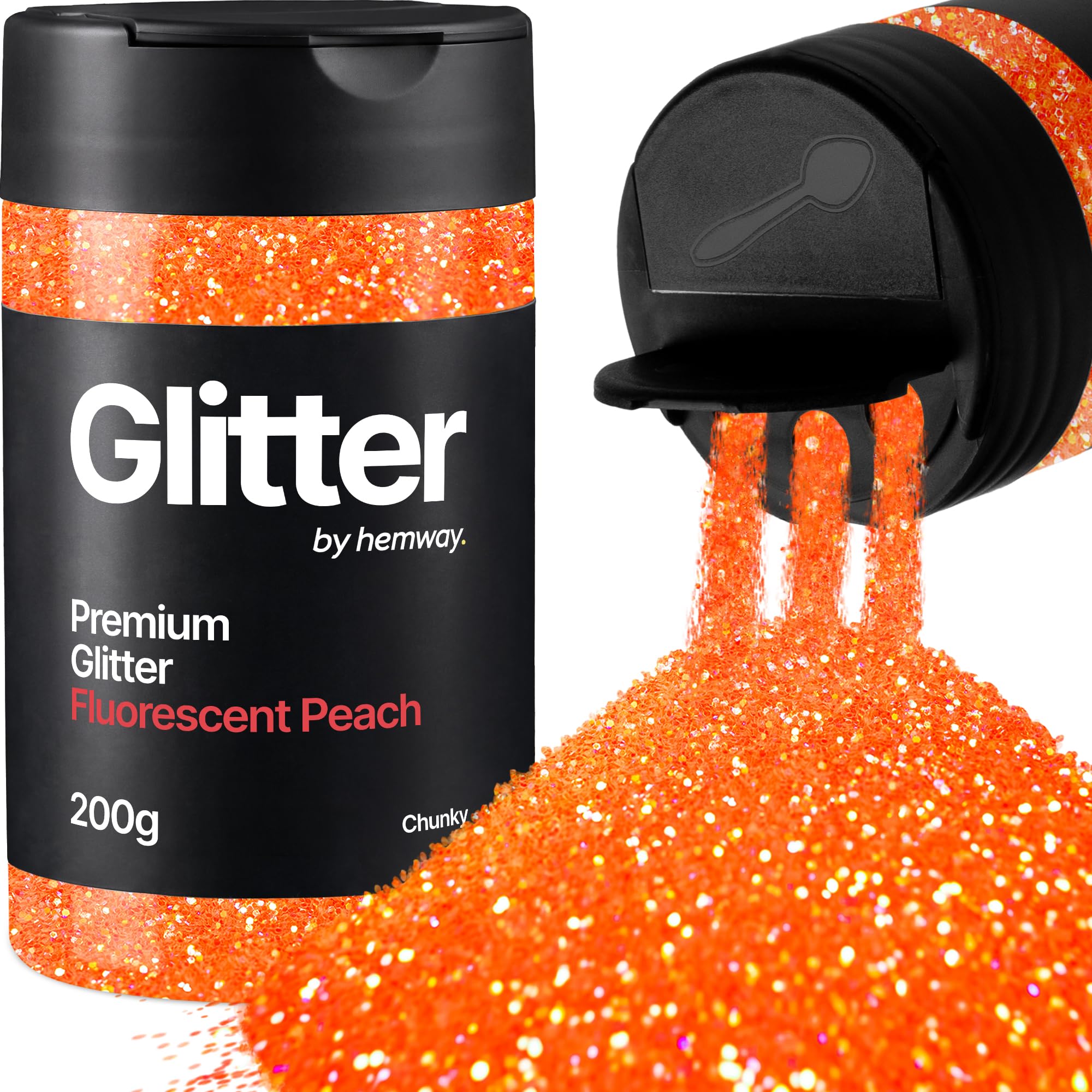 Hemway Fluorescent Peach Glitter Shaker, 200g Chunky Glitter for Crafts Metallic Flake Sequins for Resin & Epoxy Crafts for Decorating, Halloween, Christmas, Nail, Face, Art