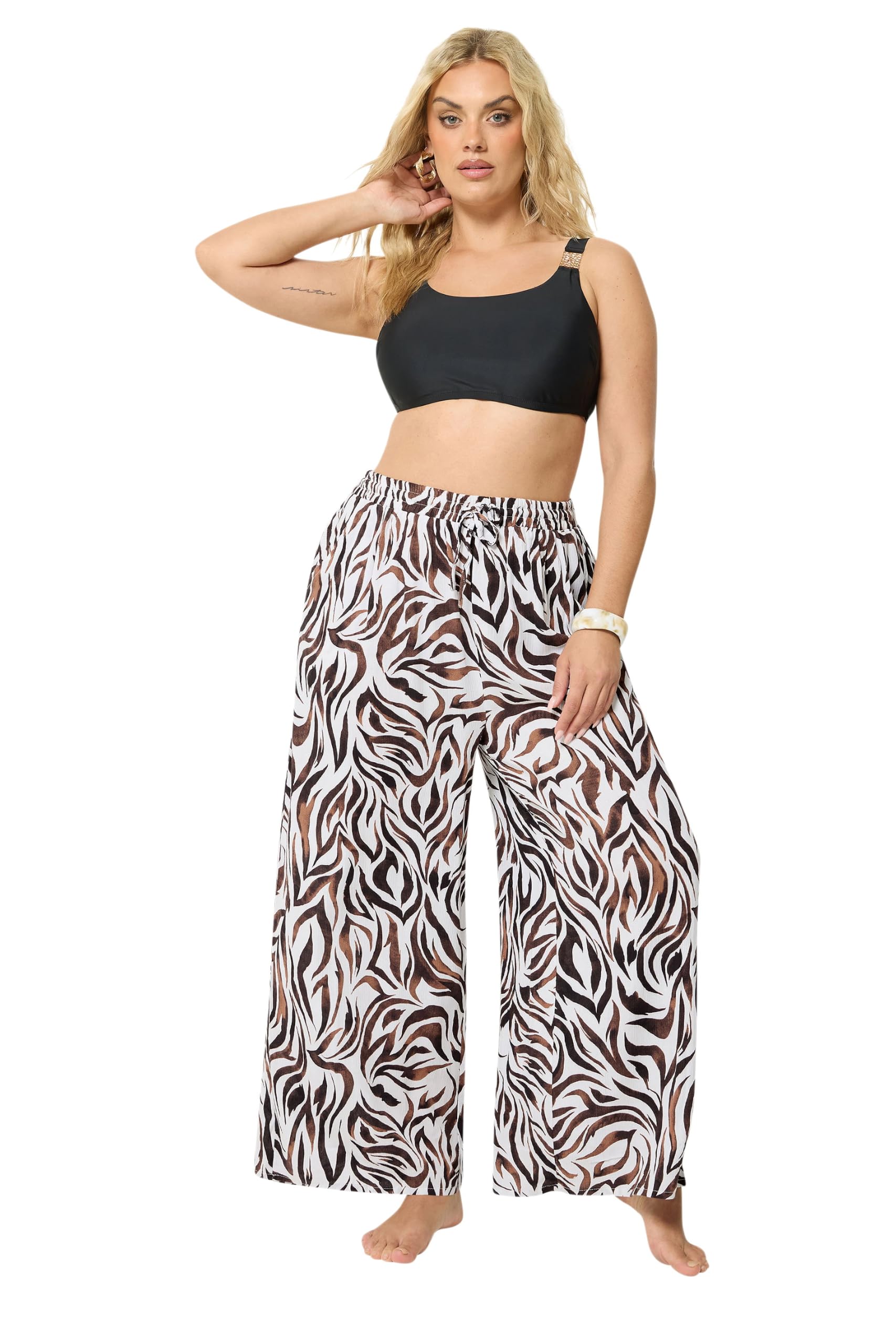 Yours Women's Off White Zebra Print Wide Leg Trousers In | Size: 22-24