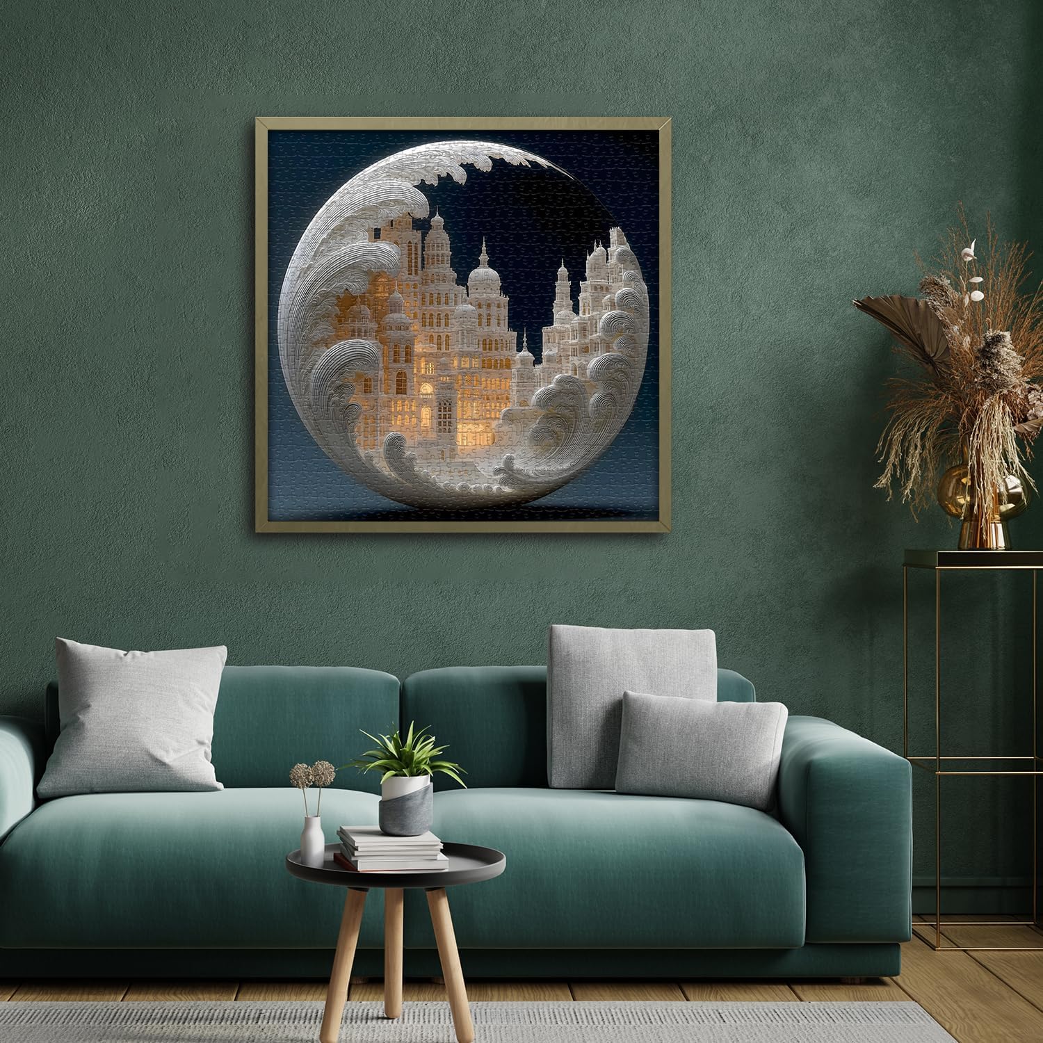 Impossible Landscape Puzzles for Adults 1000 Pieces,White Paper Cut Art Cityscape Moon Architecture Puzzles,Unique Buildings Jigsaw Puzzle Challenge