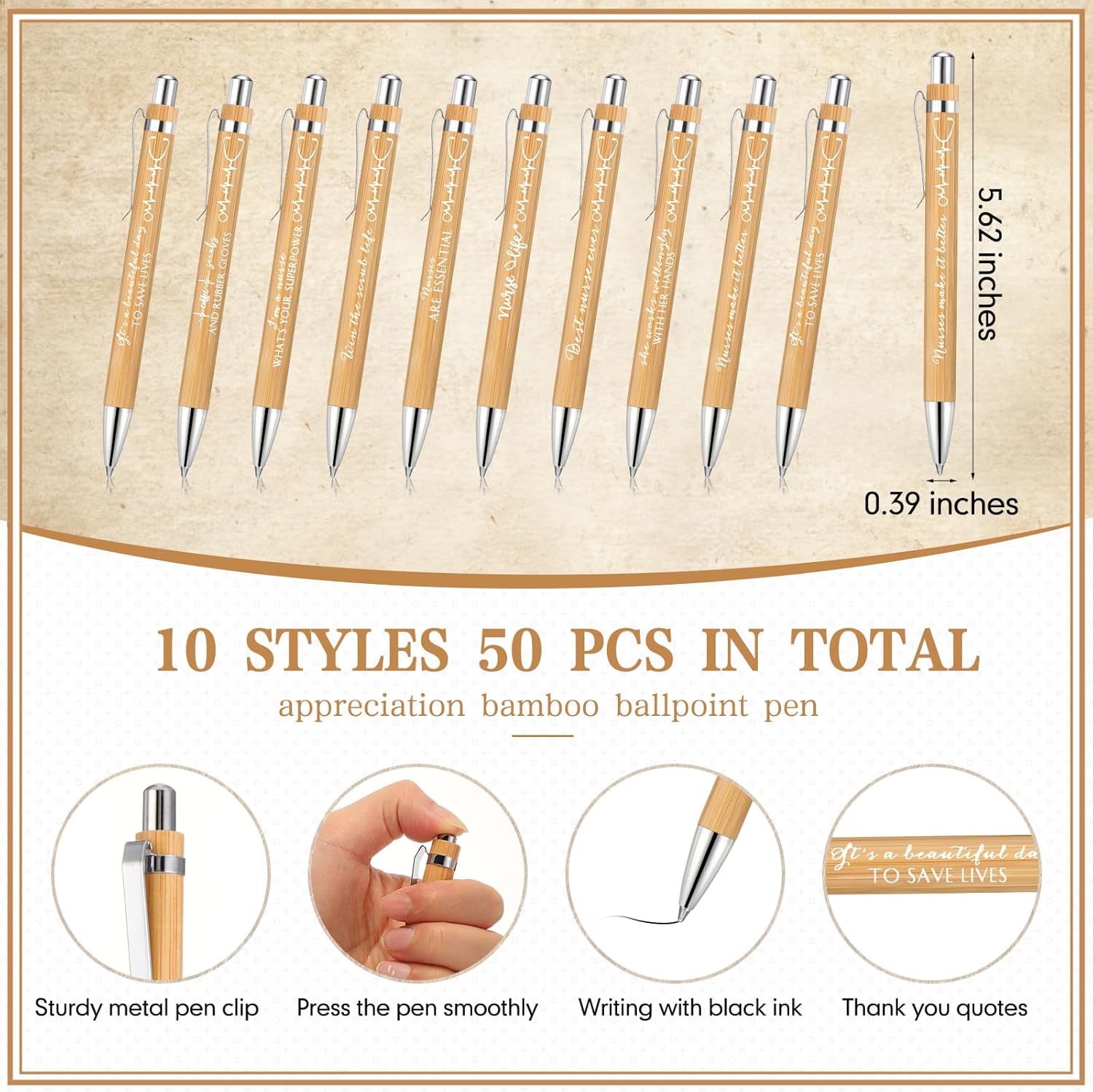 Jetec Nurse Appreciation Gifts Bulk 2026 Nurse Week Ballpoint Pens with Kraft Cards Thank You Gifts for Graduation Nursing Students Nurses Week Healthcare Staff Volunteer(50 Sets)