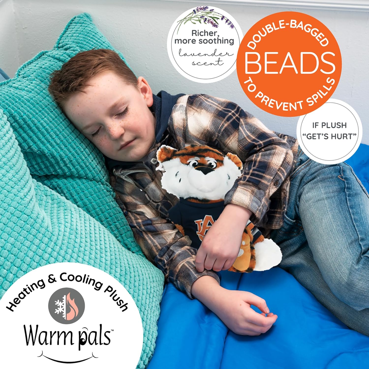 Aubie the Tiger Auburn University Mascot AU - Heatable Coolable Bedtime Comfort Plushie - 1.5lbs - Cozy Microwavable Lavender Scented Plush Toys - Heated Stuffed Animal Officially Licensed