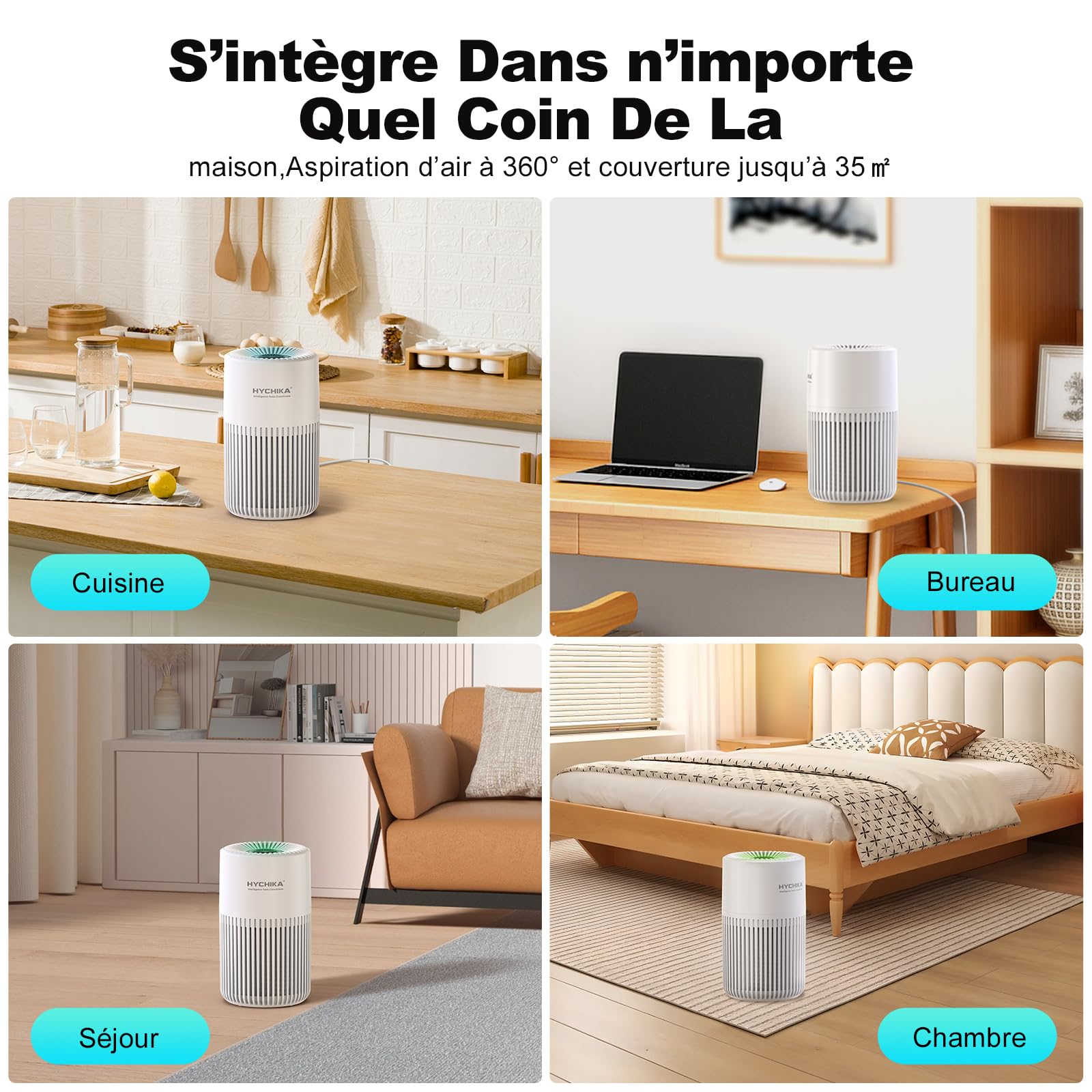 Purificateur d'Air Chambre - Filtration Efficace contre Allergies et Odeurs, Silencieux, avec Éponge d'Aromathérapie, 10W Économie d'Énergie, CADR 95, Air Purifier HEPA pour Maison Bureau