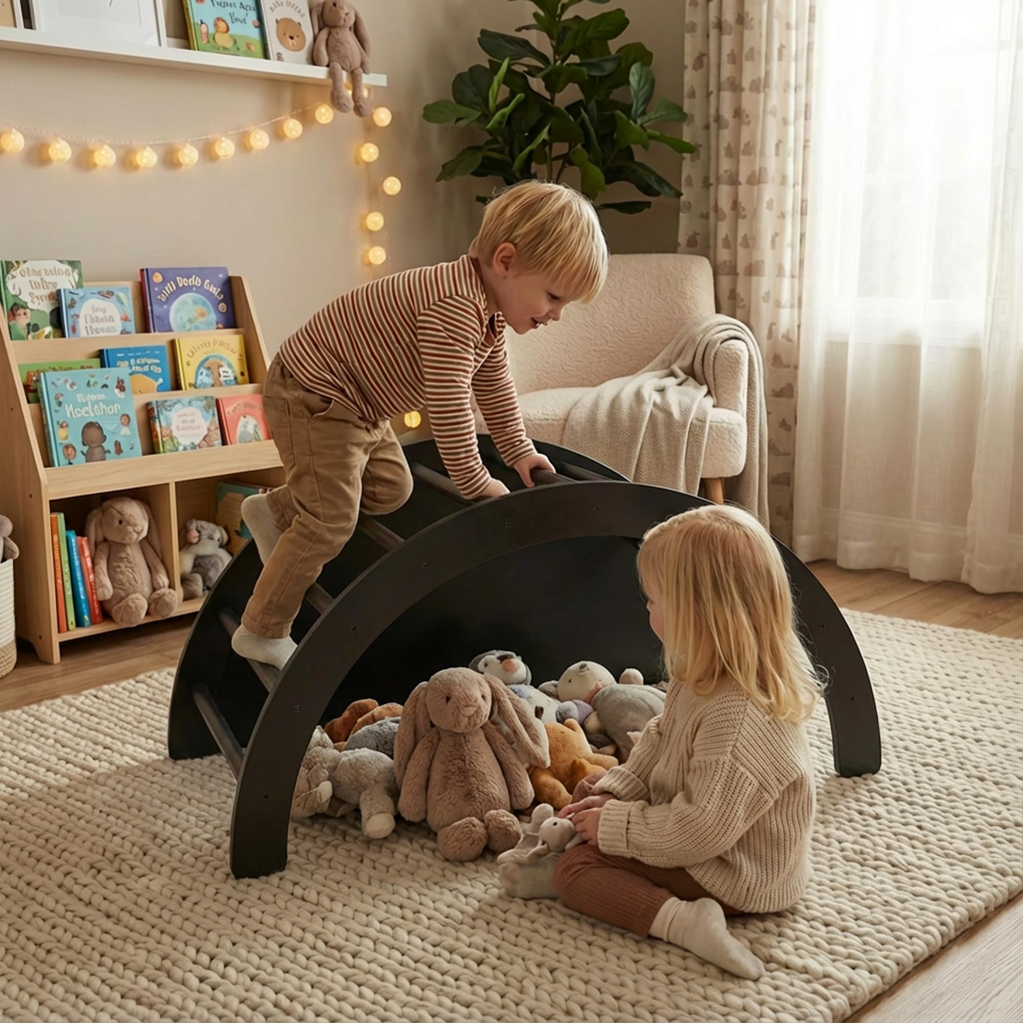 Deryan Drewniany łuk z poduszką – most do wspinaczki – Montessori rusztowanie do wspinaczki – stół do malowania – zabawka dla dzieci – czarny