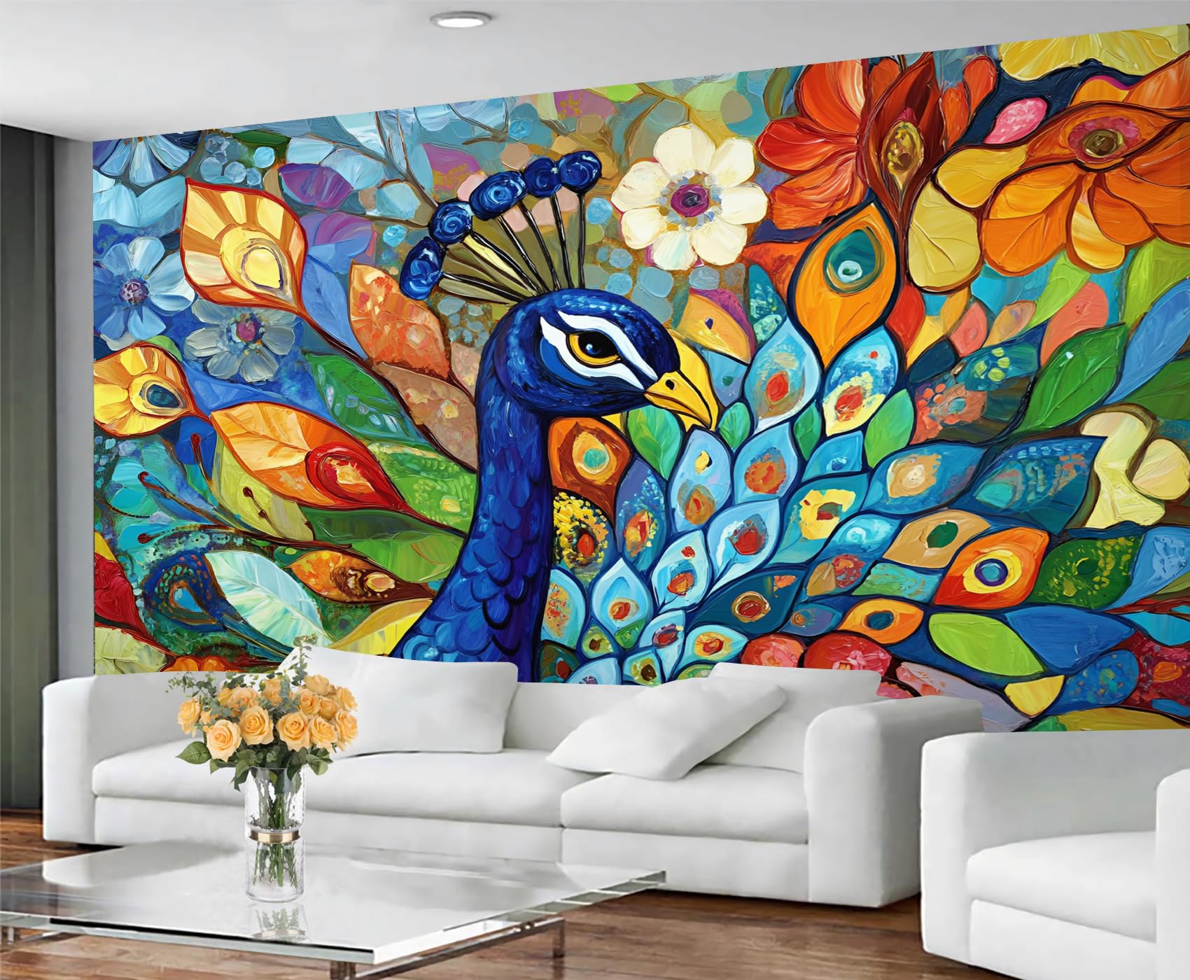 GIVLWF Bohemian Peacock Wallpaper, Peacock Feather Peel and Stick Wallpaper for Bedroom, Elegant Animal Wall Paper for Living Room, Retro Bird Wall Mural, Oriental Large Mural & Room Decor โ image 1