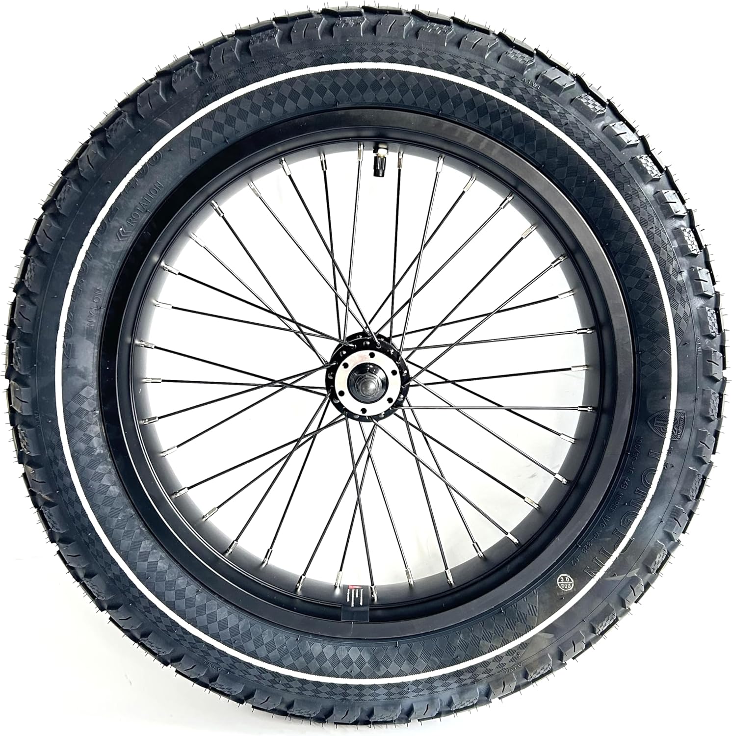 20''x4.0 Fat Bike Front Wheel Double Wall Rim with Puncture Resistant Tire All Terrain Bolt On and Hub 36x12G Spokes Black Alloy Aluminum Snow Bicycle Folding Fatbike Wheel Assembly