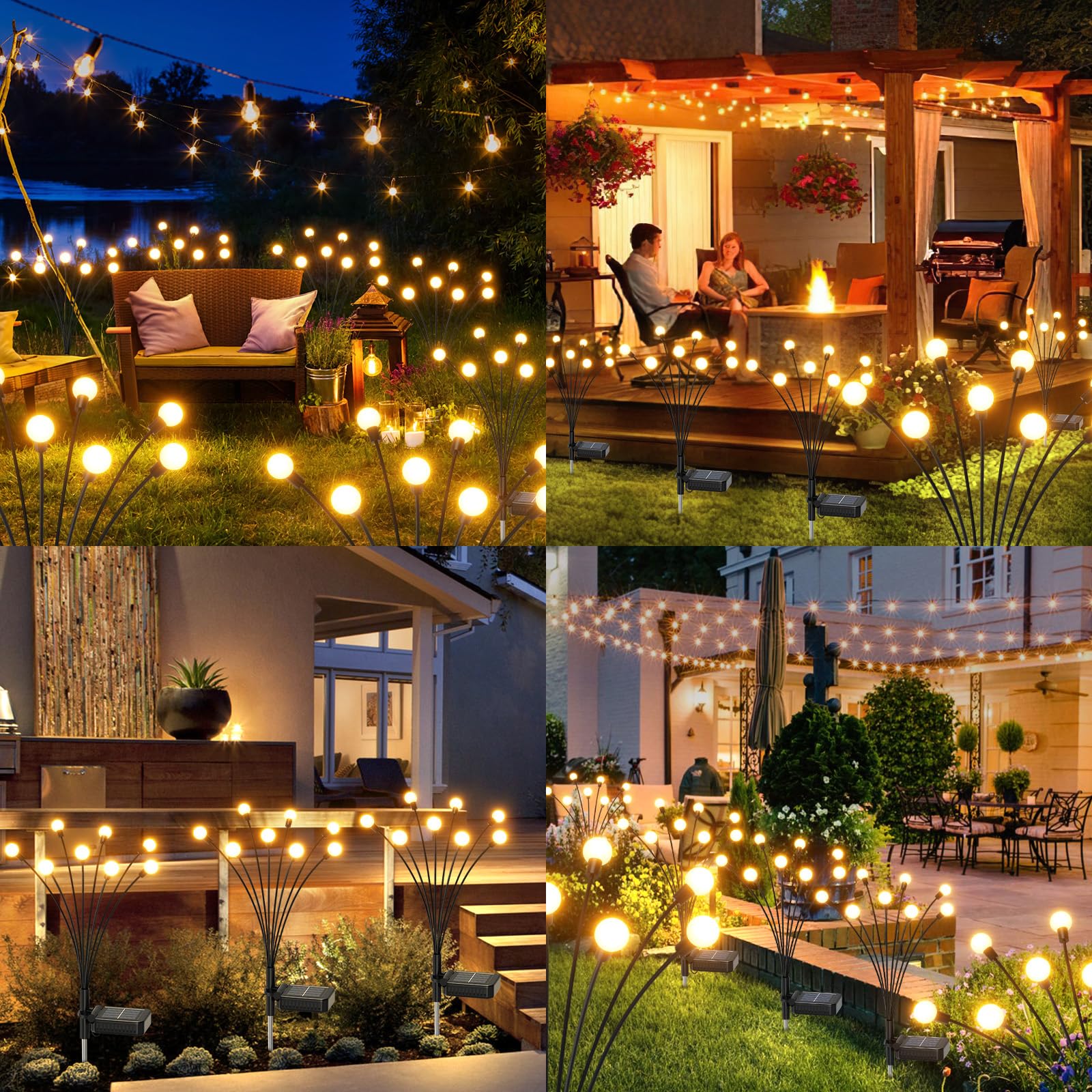 GEARLITE Firefly Solarlampen für Außen Garten 4 Stück, 32LED Superhelle 2 Lichtmodi Glühwürmchen Solarleuchten für Außen mit Warmweißem Licht IP65 Wasserdicht Schwingende Garten-Deko für Pathway Yard
