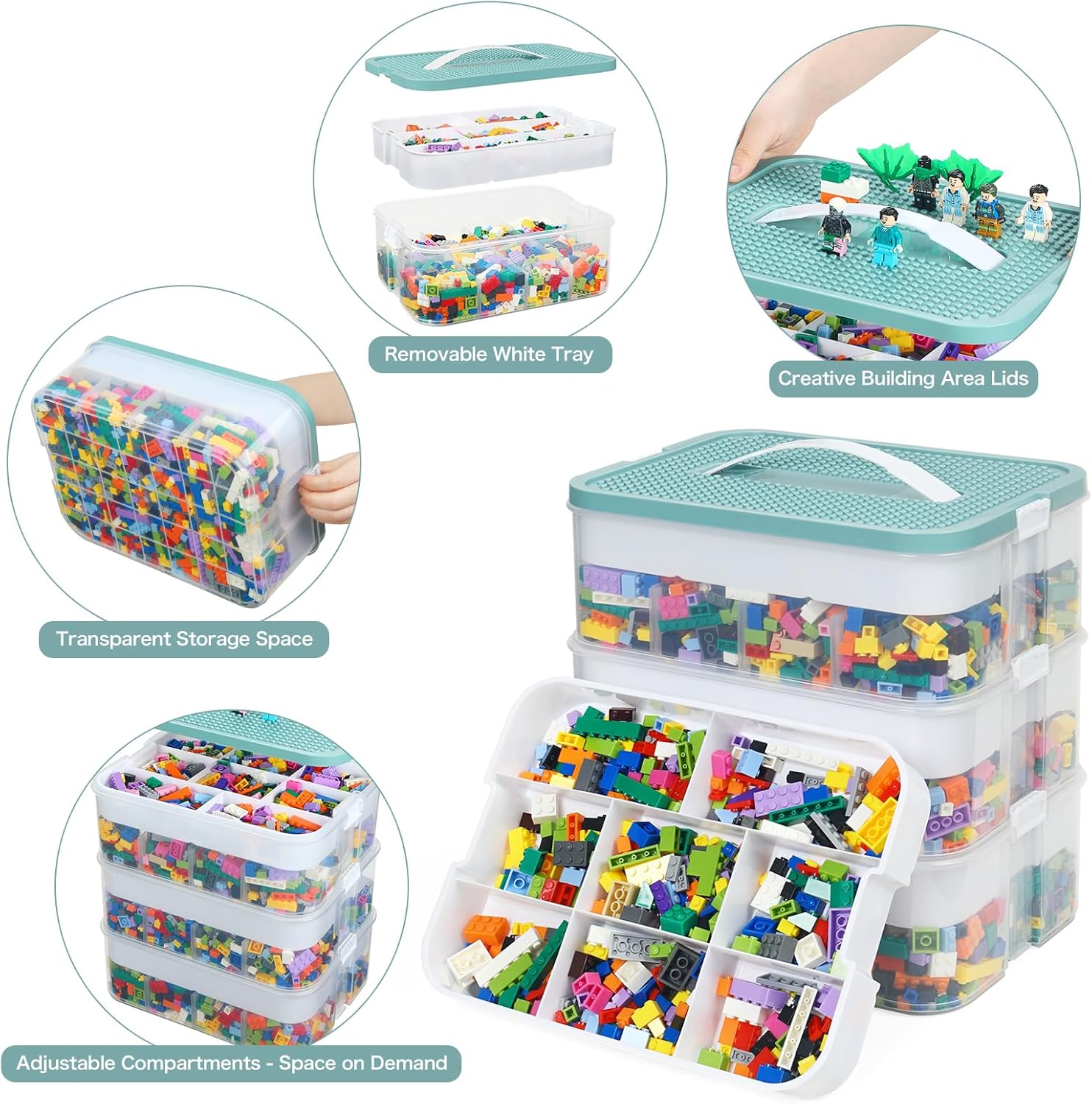 Douorgan Toy Storage Organizer for Lego Stackable Organizer Bins with Compartments Portable Containers with Lids Building Blocks Miniature Organizer Storage Box Toy Chest Case (3 Layers)