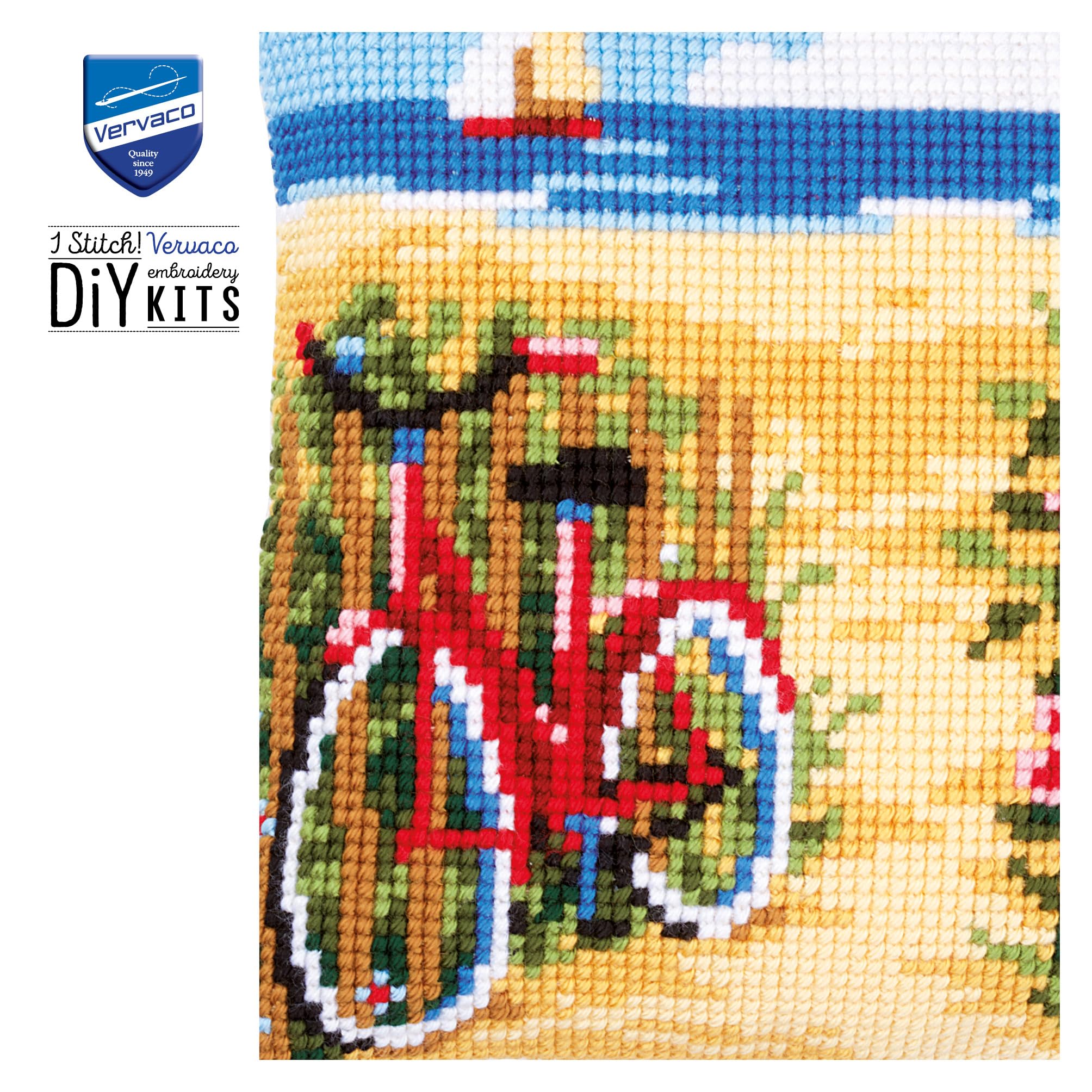 VERVACO Kit Cuscino Punto Croce in Spiaggia Set Ricamo Principianti Cuscini Gobelin Decorativi ca. 40 x 40 cm Accessori per Lavoretti Creativi DIY Casa Decor Hobby Adulti Cross Stitch