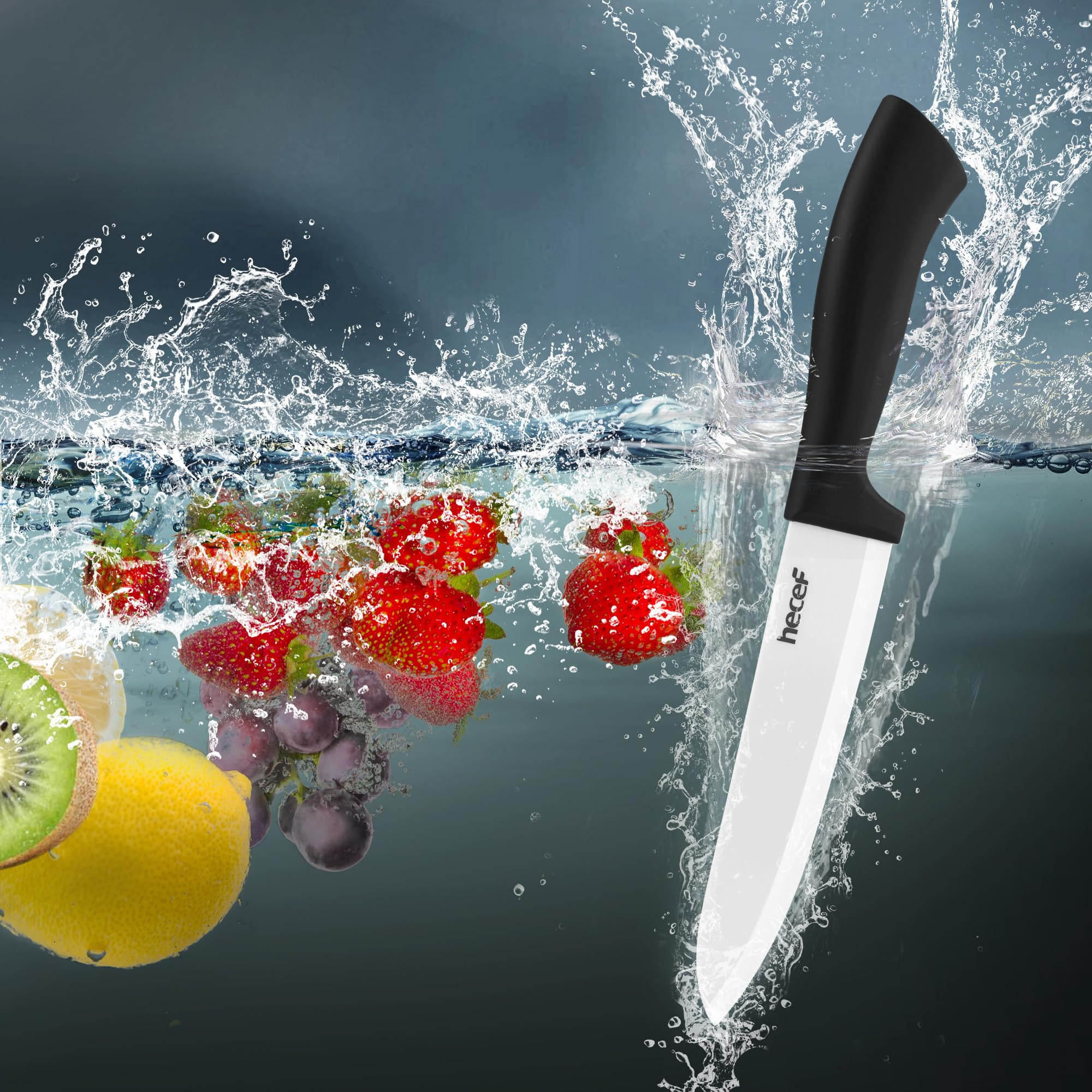hecef Juego de Cuchillos de Cerámica 3 Piezas Chef Fruta Pelador Mango Antideslizante Blanco
