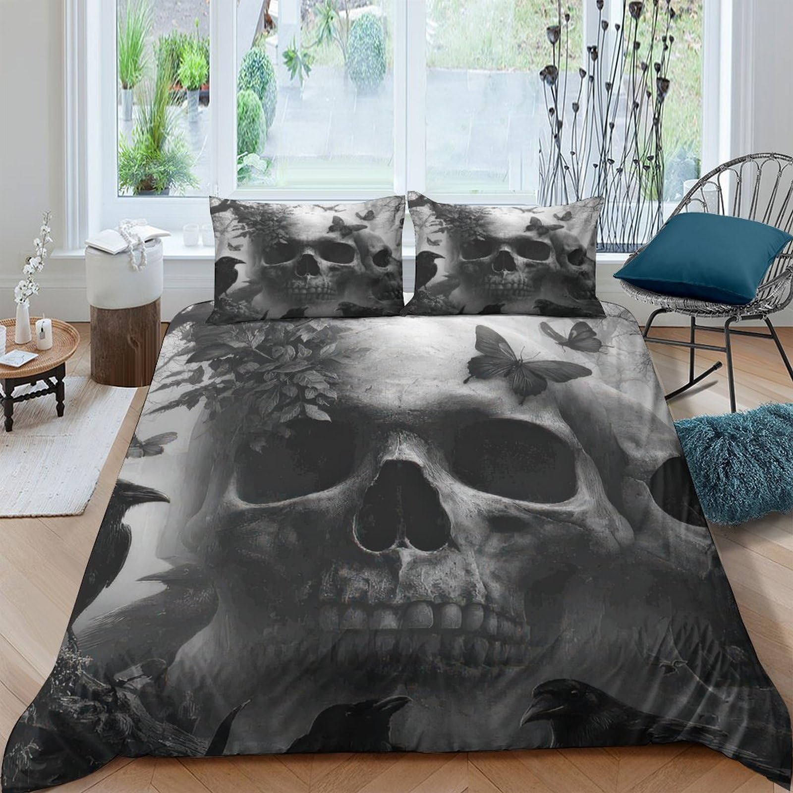 Ctjqhvkz Style-4 3D Printed Skull Art Fitted Sheet Microfiber Dark Gothic Smoke Bed Cover For Bedroom Guest Room Decor Single（135X200cm）