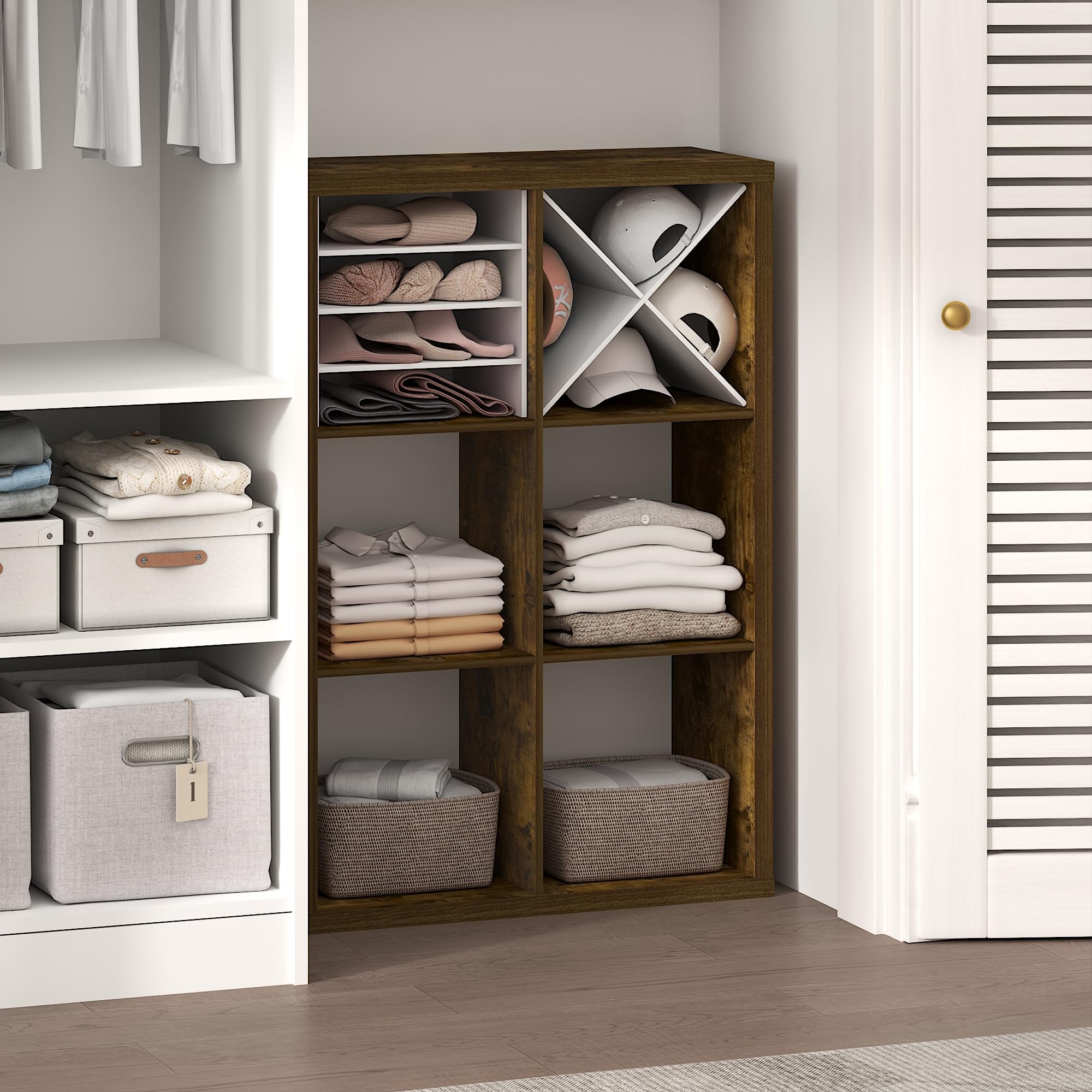Furinno Cubic Extra Thick 6-Cube Closet Organizers and Storage, Amber Pine