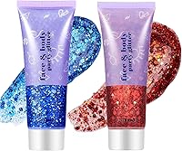 Vista 32 de Go Ho Gel de purpurina púrpura de sirena, purpurina holográfica para el cabello, traje de Mardi Gras para mujeres y niños, lentejuelas gruesas