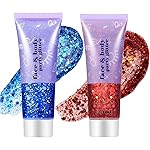 Go Ho Red and Blue Body Glitter Set,Singer Concerts Face Glitter Gel Makeup,Holographic Long Lasting Chunky Sequins Glitters for Eye Lip Hair Nails,Festival Rave Accessories,Blue&Red