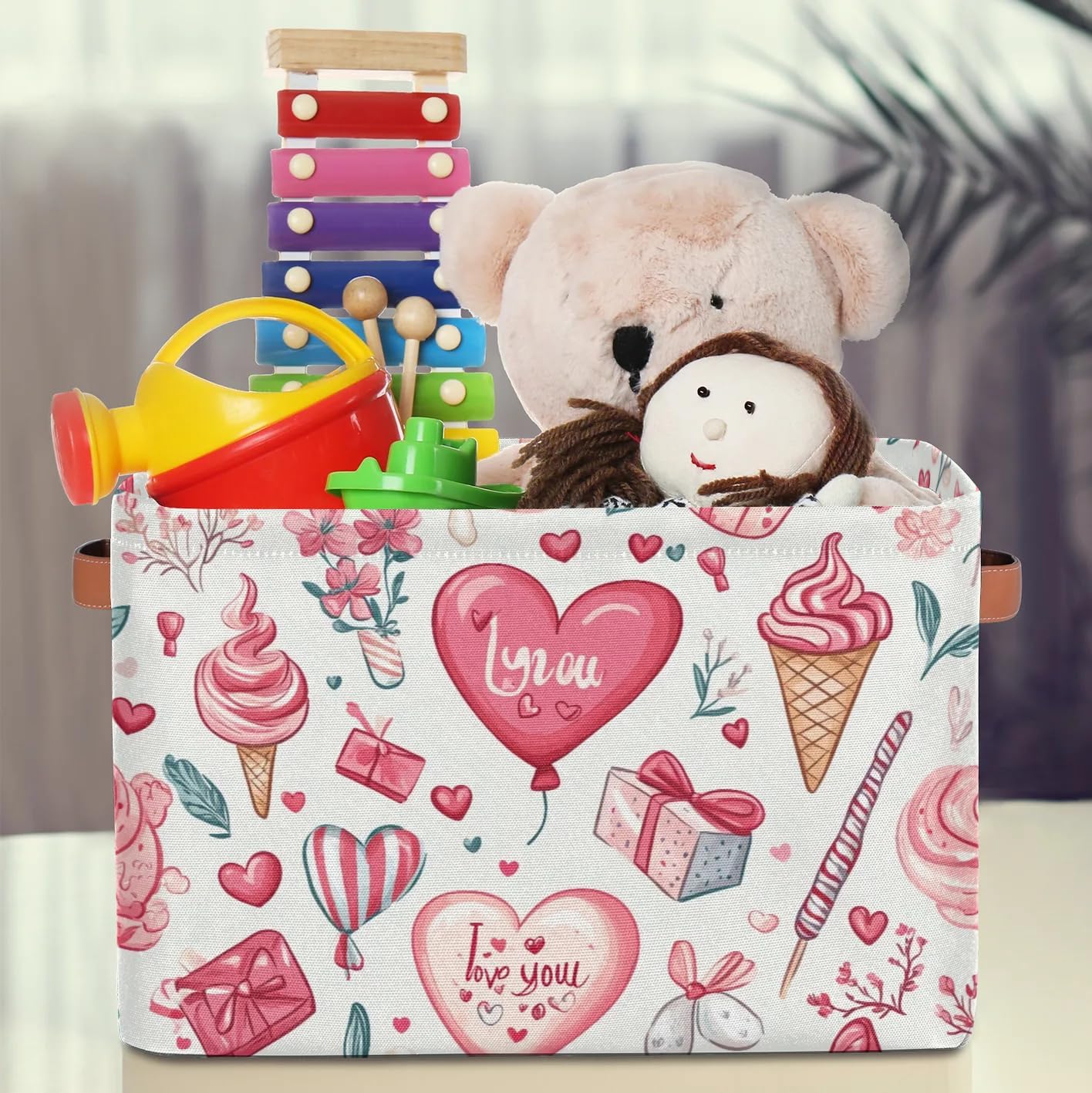 2 Pack Valentines Day Balloon Storage Baskets Ice Cream Collapsible Storage Bins Closet Organizers Basket Clothes Shelves Boxes for Living Room Bedroom Organizing Blankets