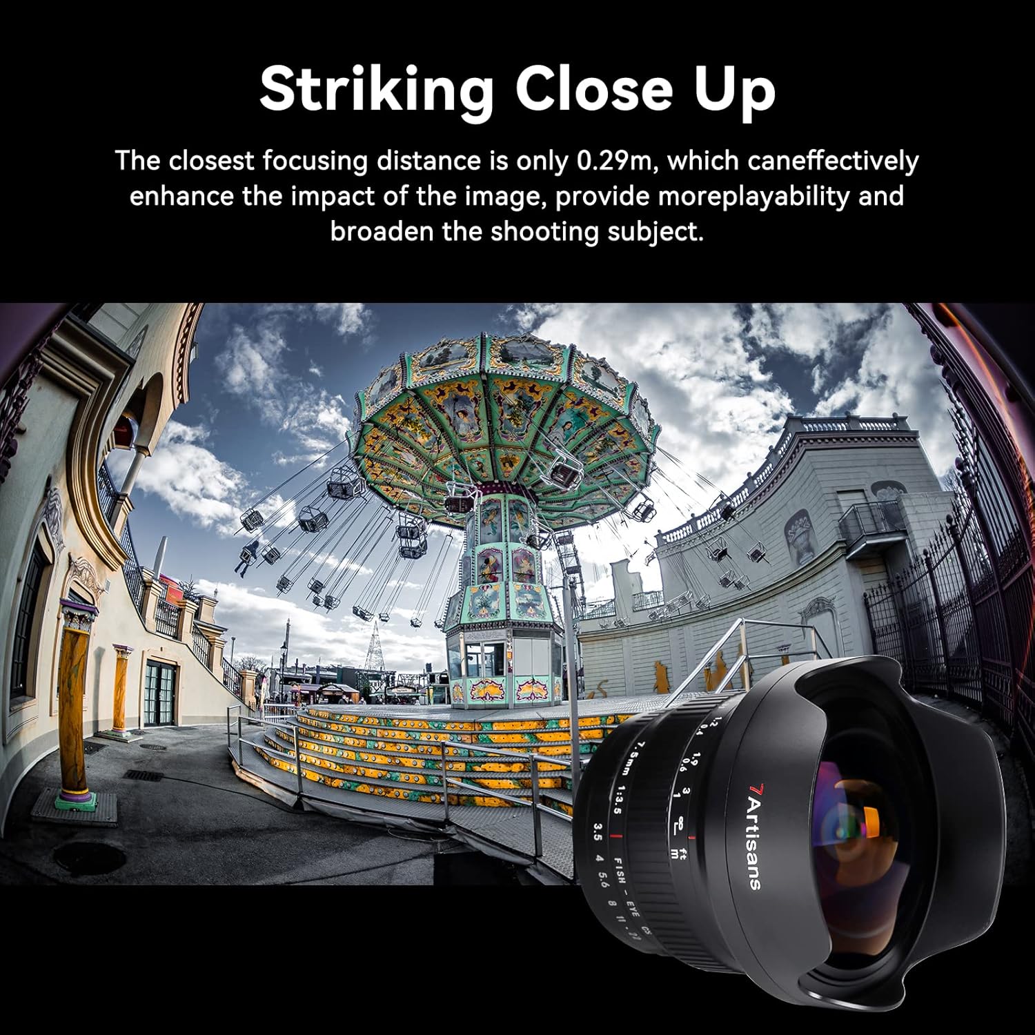 7artisans MF 7.5mm F3.5 APS-C 205° Ultra Wide-Angle Manual Fisheye Lens, Compatible with Canon EF DSLR Lens for 80D 200D Black