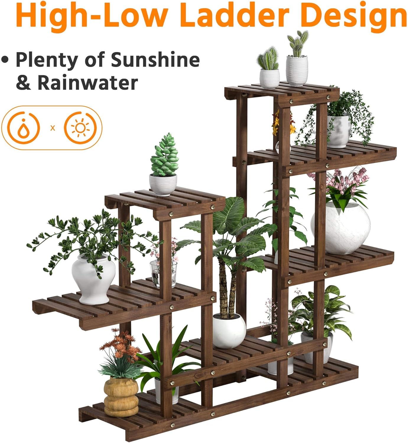 Yaheetech 6 Tier Plant Stand Indoor Outdoor Flower Pots Holder Window Plant Shelf Unit Multiple Plants Display Shelving Tall Plant Stand Multi-role Vegetal Solid Wood Brown : Patio, Lawn & Garden