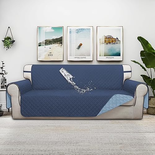 Miniatura 2 de ISSUNTEX Funda de sofá de doble protección 100 % impermeable para sala de estar, funda de sofá para sofá de 3 plazas, protector reversible de