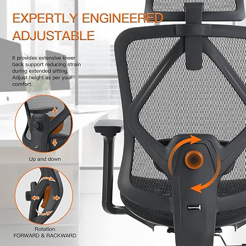 Miniatura 5 de Silla de oficina ergonómica con soporte lumbar, reposabrazos ajustable 3D, sillas de escritorio de oficina en casa de malla, silla giratoria para