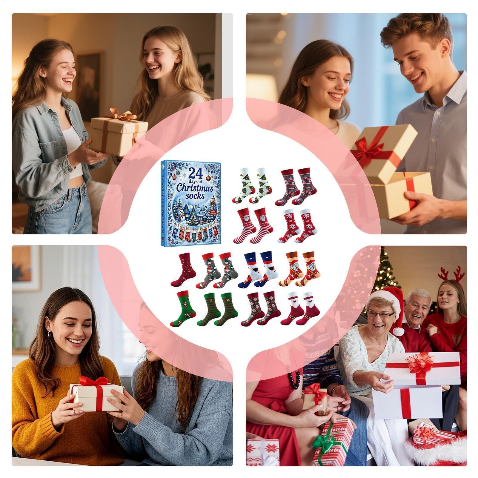 Generisch Adventskalender 12 Paar warme wadenlange Baumwollstrümpfe und