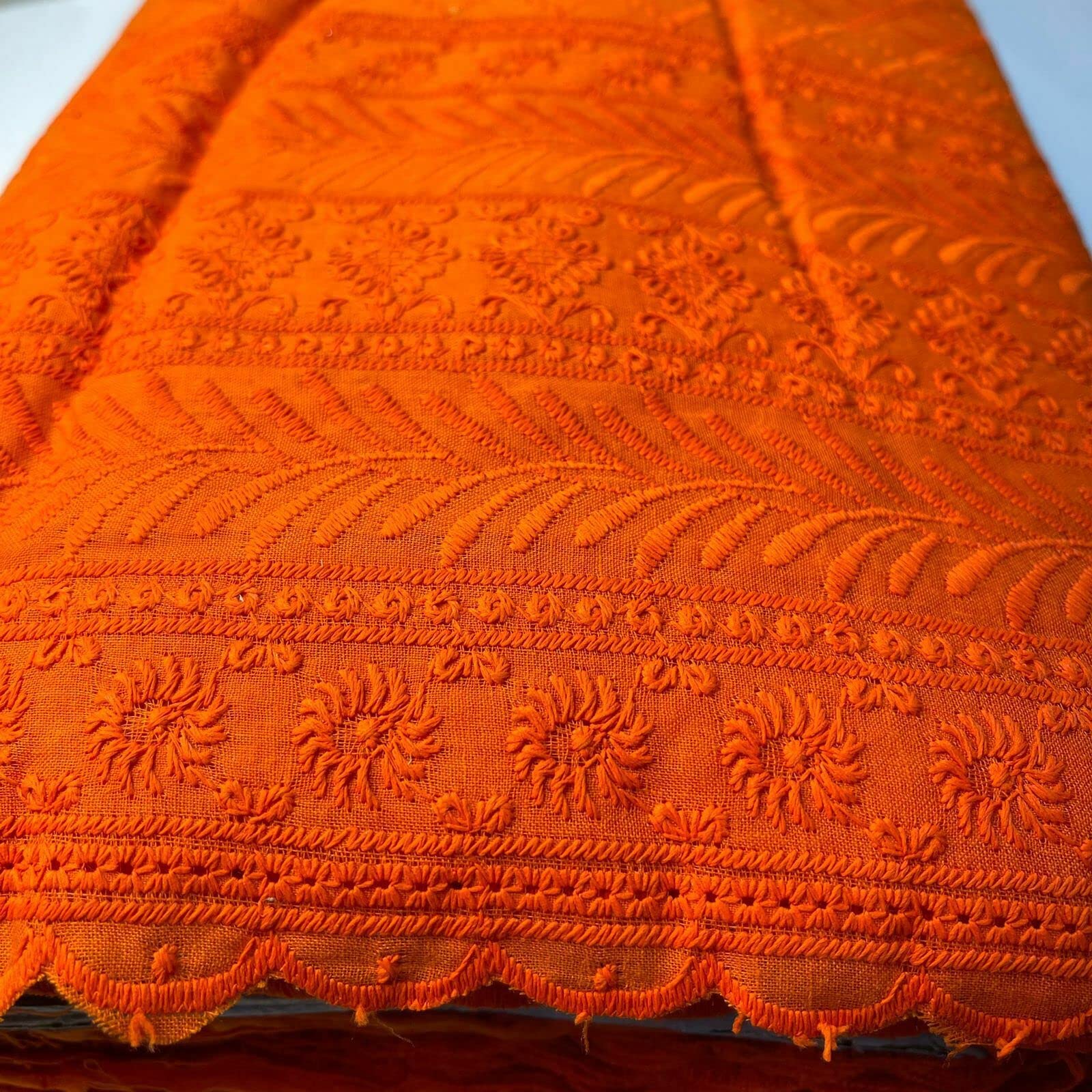 Indian 100% Cotton Lawn All Over Border Broderie Anglaise Embroidered Dress Craft Fabric Material 44" - Image 2