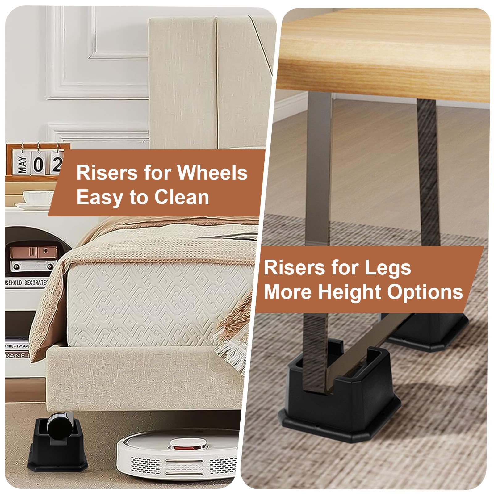 Bed Risers With Casters 4 Pack 3” Square Furniture Risers Heavy