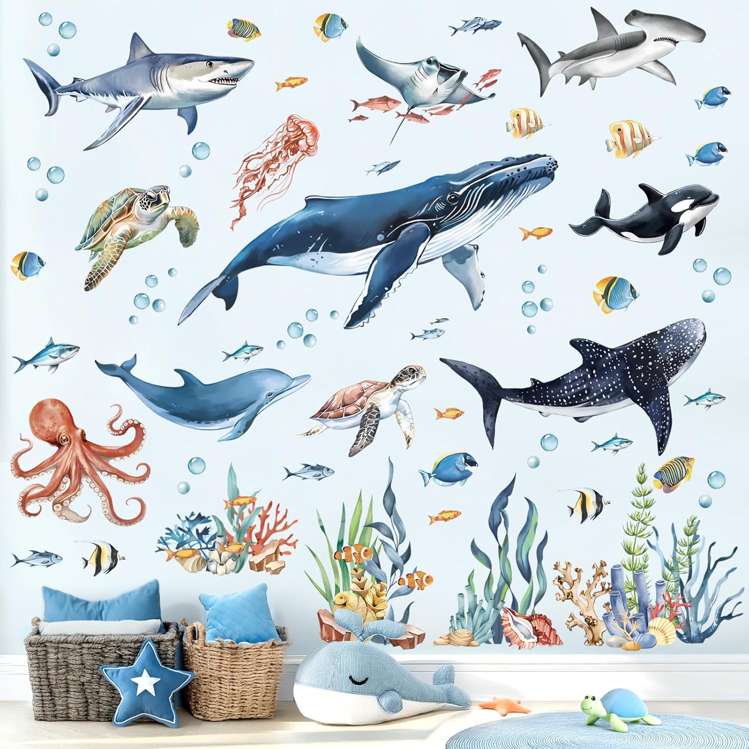 Vinilos Decorativos Submarinos Animales Marinos Pez Tortuga Alga Ballena