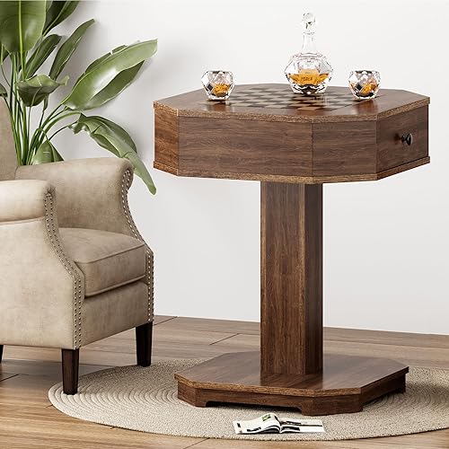 Miniatura 7 de soges Mesa de juego de 2 cajones para ajedrez y damas, mesa combinada de ajedrez y damas, mesa de ajedrez para juegos de mesa familiares, color nogal