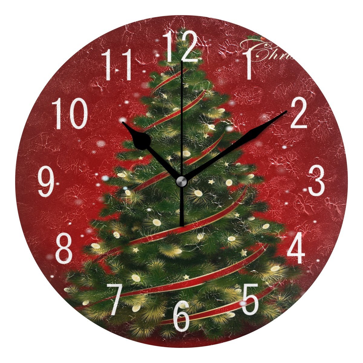 ALAZA Home Decor Christmas Tree Round Acrylic 9.5 Inch Wall Clock Non Ticking Silent Clock Art for Living Room Kitchen Bedroom