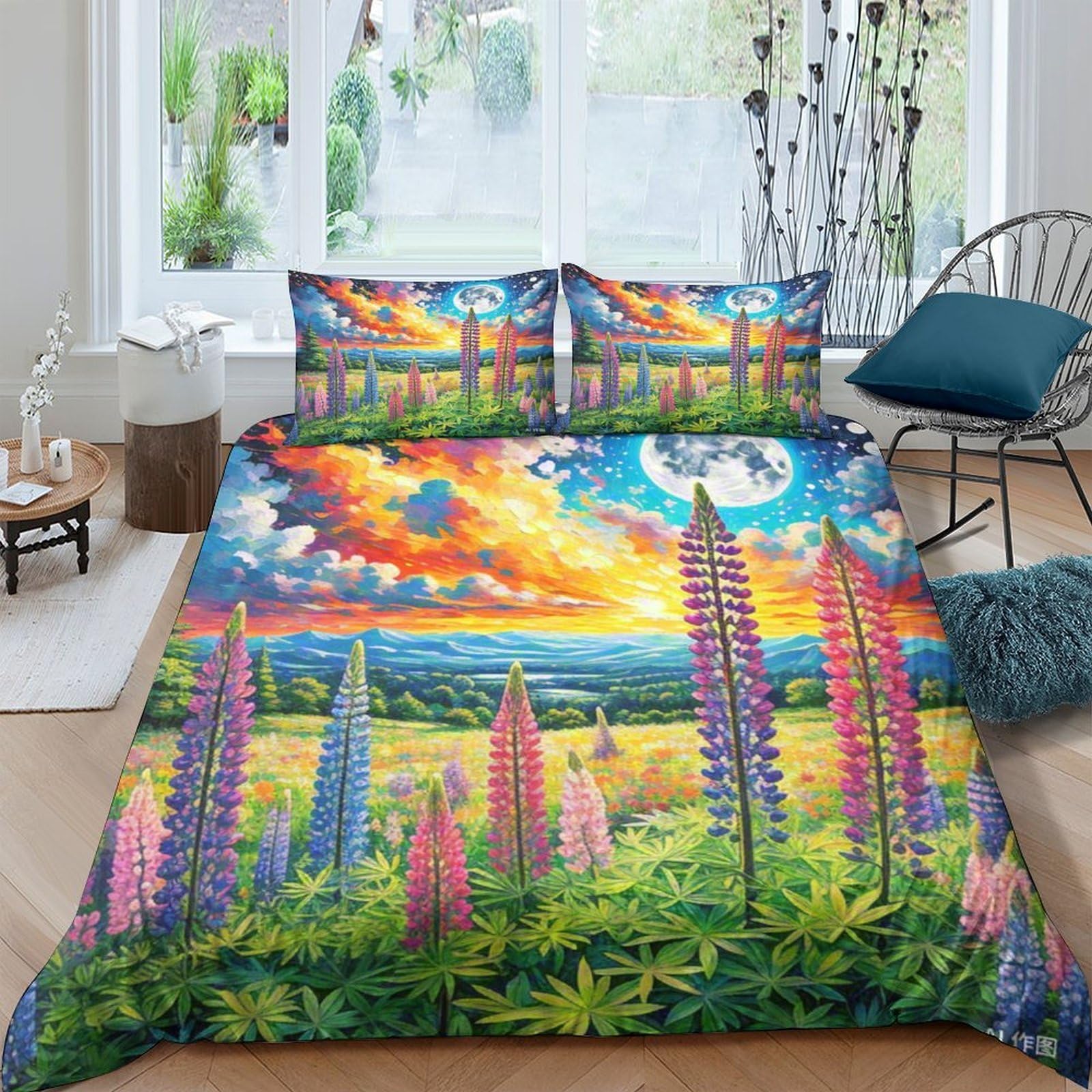 Housse de couette Lupin 3D 220x240 parure de lit microfibre avec fermeture éclair pour ados