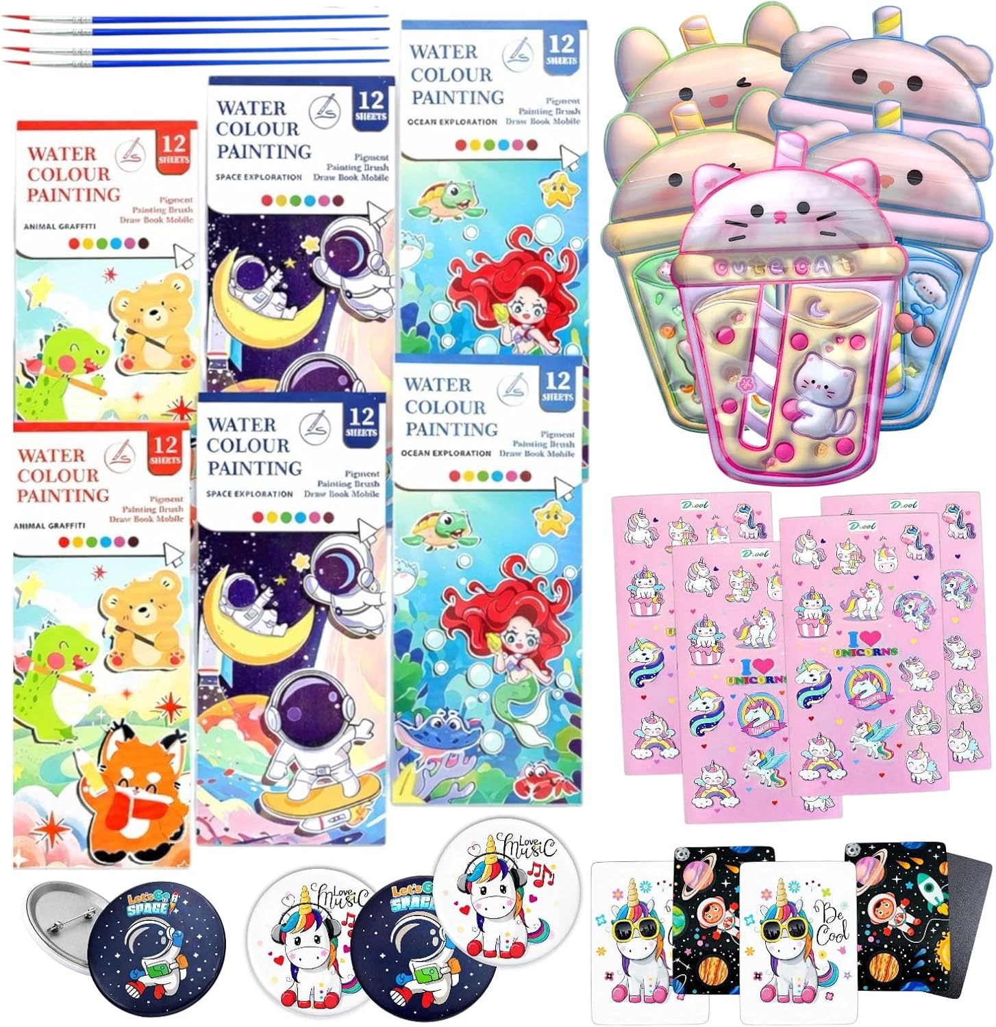 Kanjak Return Gift Combo 30 Pcs – Stationery Set for Girls Water Colouring Book, Pouch, Sticker, Badge & Magnet | Kanya Pujan Gift (Combo of 5 Item)