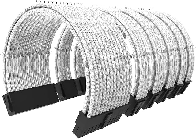 ABNO1 PSU Extension Cable Kit 30CM Length with Cable Combs Extension Power Supply Sleeved Cable Kit 24-pin 8-pin 6-pin for ATX Power Supply White