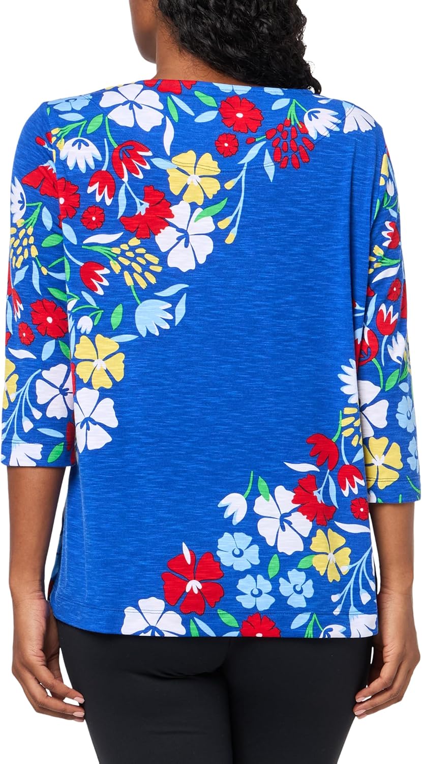 MULTIPLES Women's Petite Three Quarters Sleeve Bateau Neck Side Button Top - Image 2