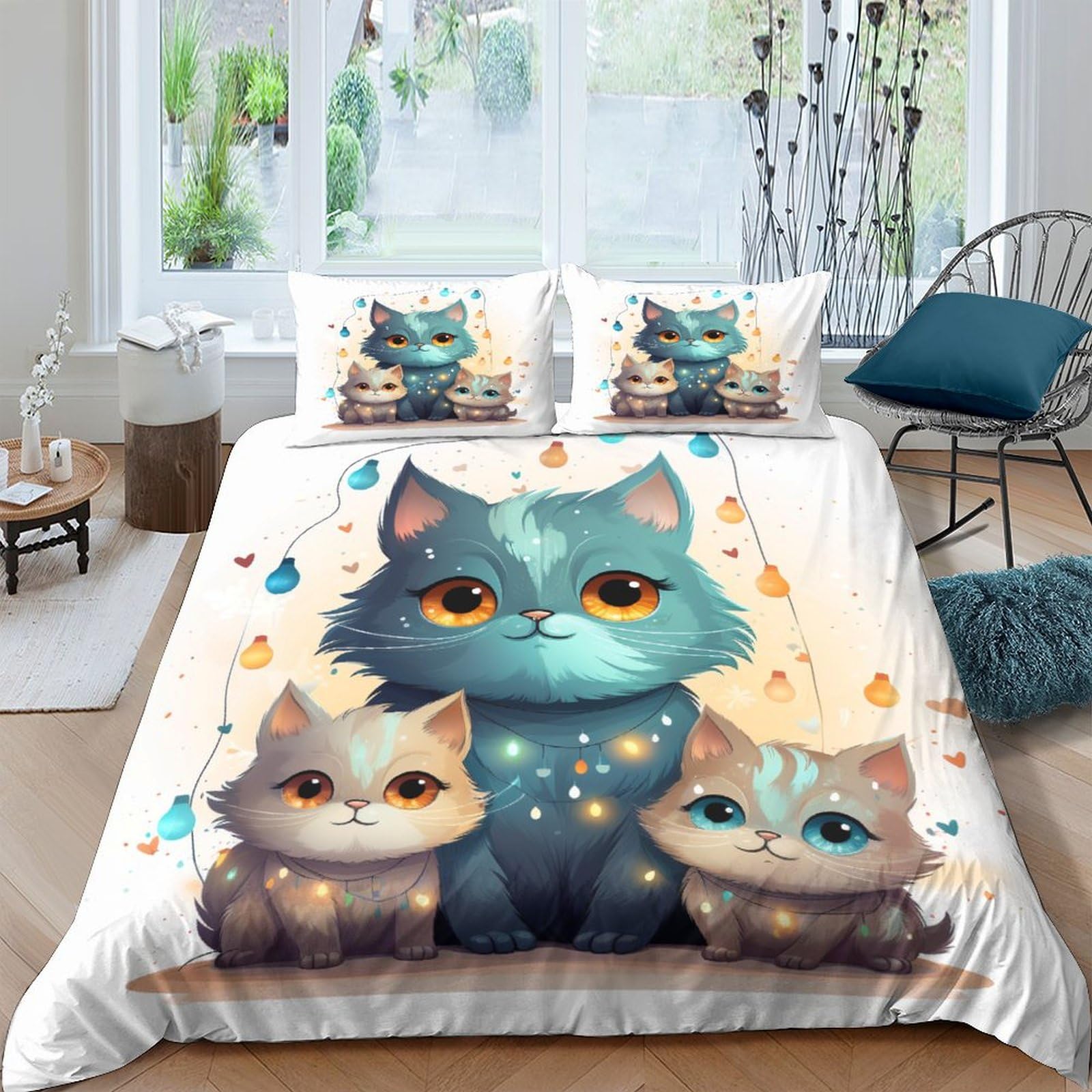 Housse de couette Kitten Family 220x240 cm en microfibre avec taies d'oreiller