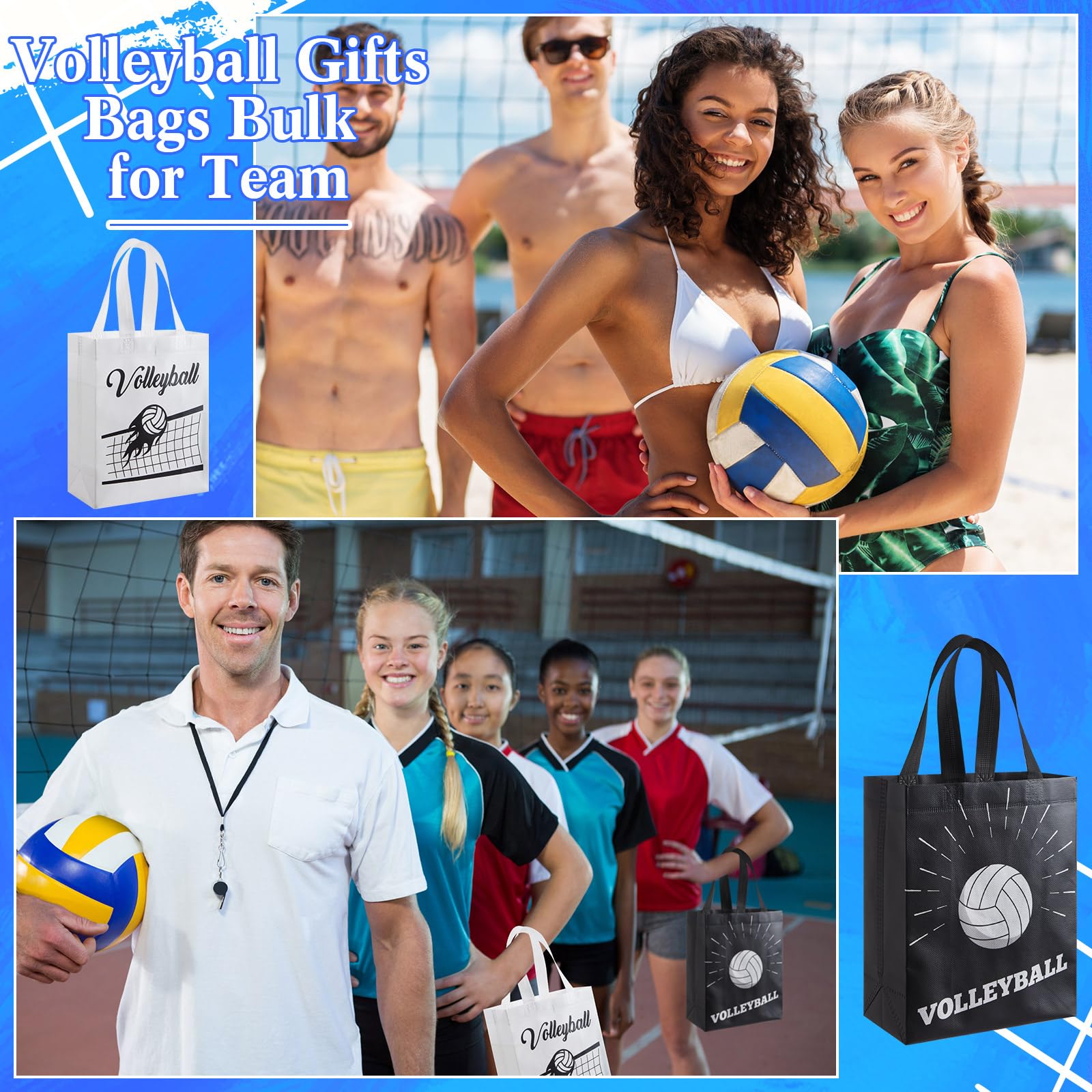 Wesnoy 48 PCS Volleyball Gift Bags Bulk Reusable Non Woven Volleyball Snack Party Favors Tote Treat Goodie Candy Bags with Handle for Team Sports Theme Birthday Party 9.84 x 7.87 inch