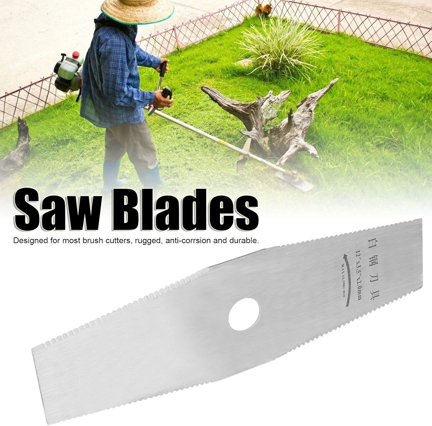 4-Pack 12in Brush Cutter & Grass Trimmer Blades High Speed Steel Replacement for Lawn Mower Gardening Yard Trimming