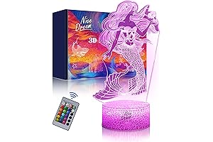 Mermaid Night Light for Kids, 3D Mermaid Lava Lamp, Remote-Controlled Color-Changing