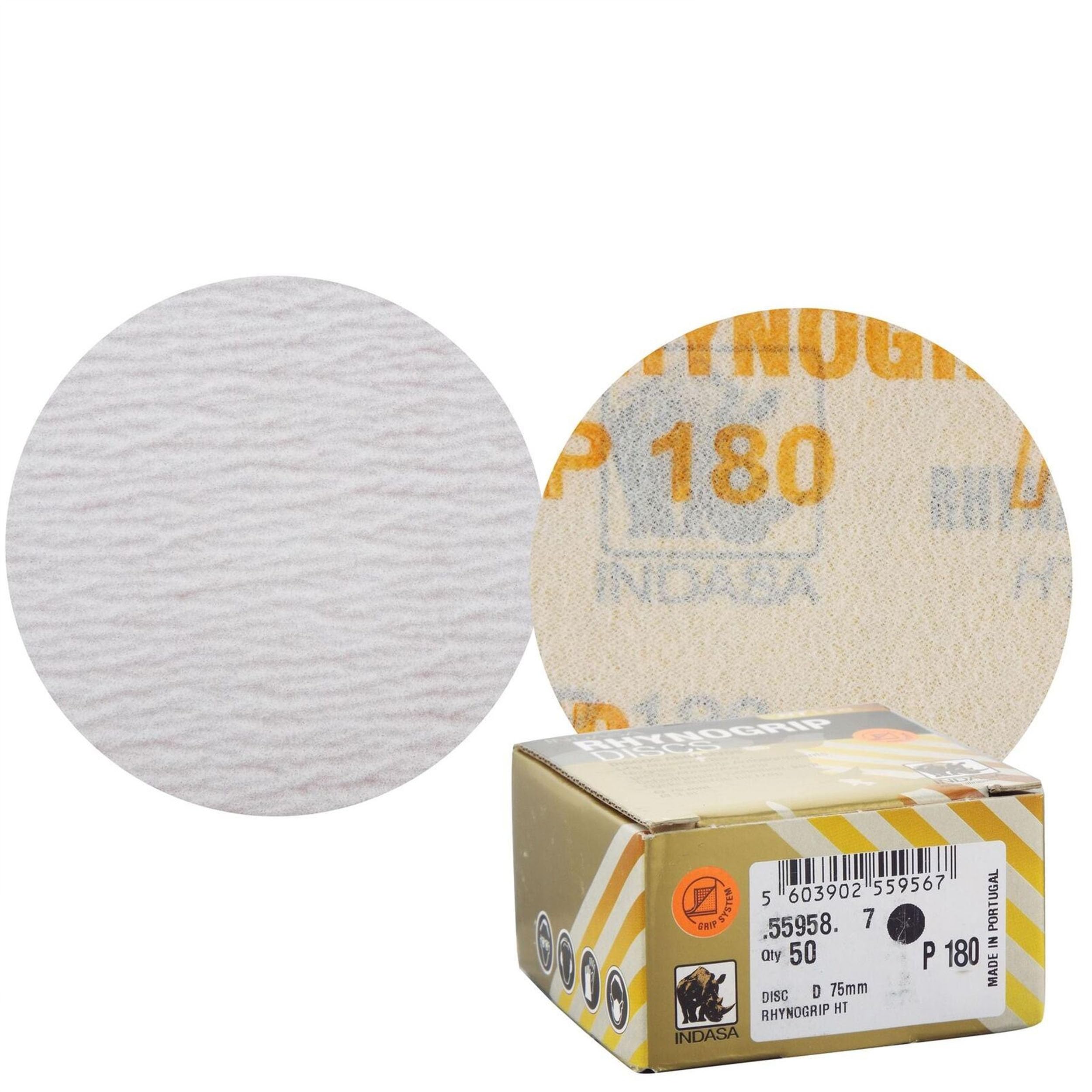 Indasa Rhynogrip Ht Line 75Mm 3" Sanding Discs P180 Box Of 50 Grip System 3872108376847